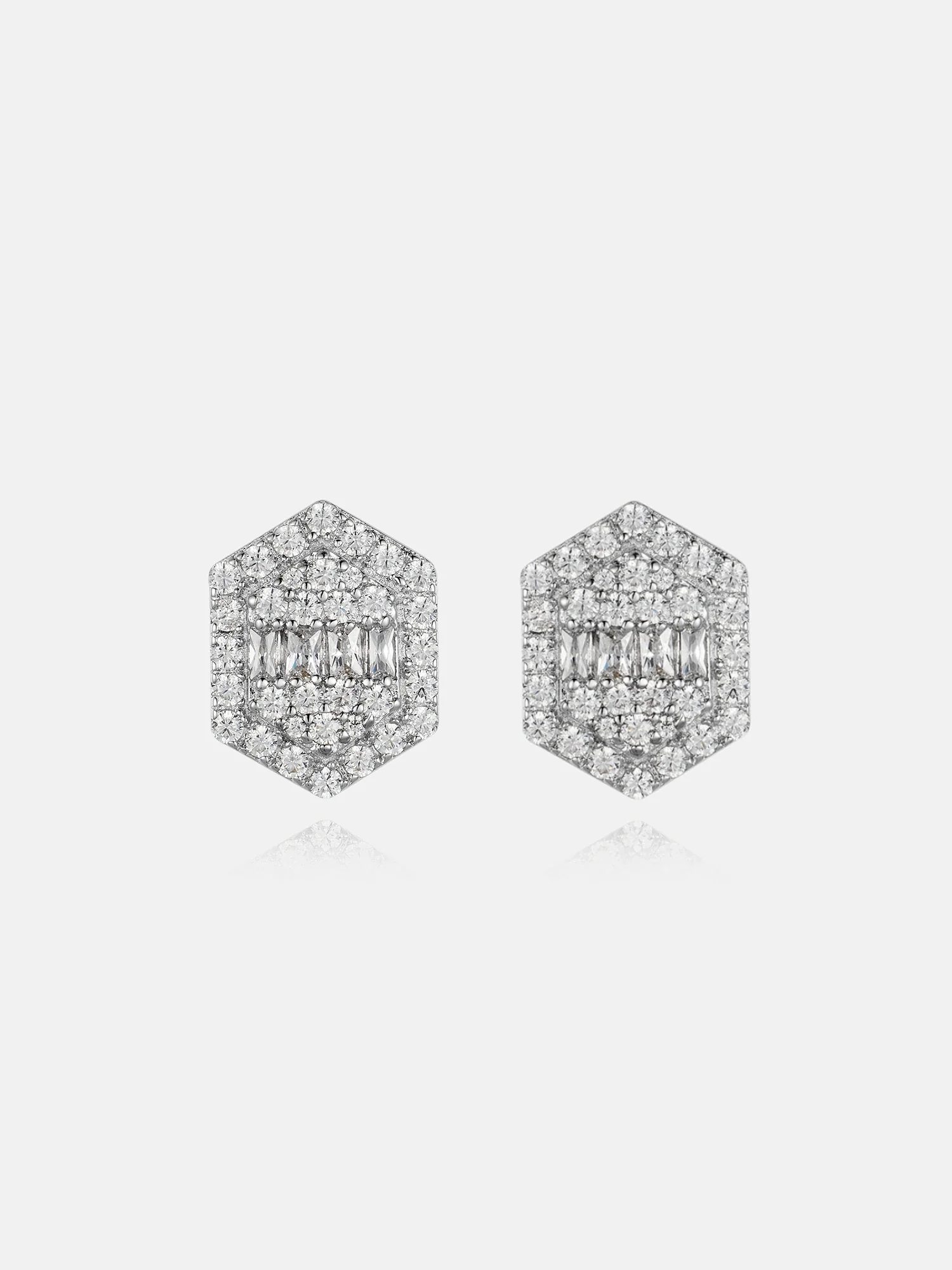 Baguette & Round Moissanite Hexagon Earrings