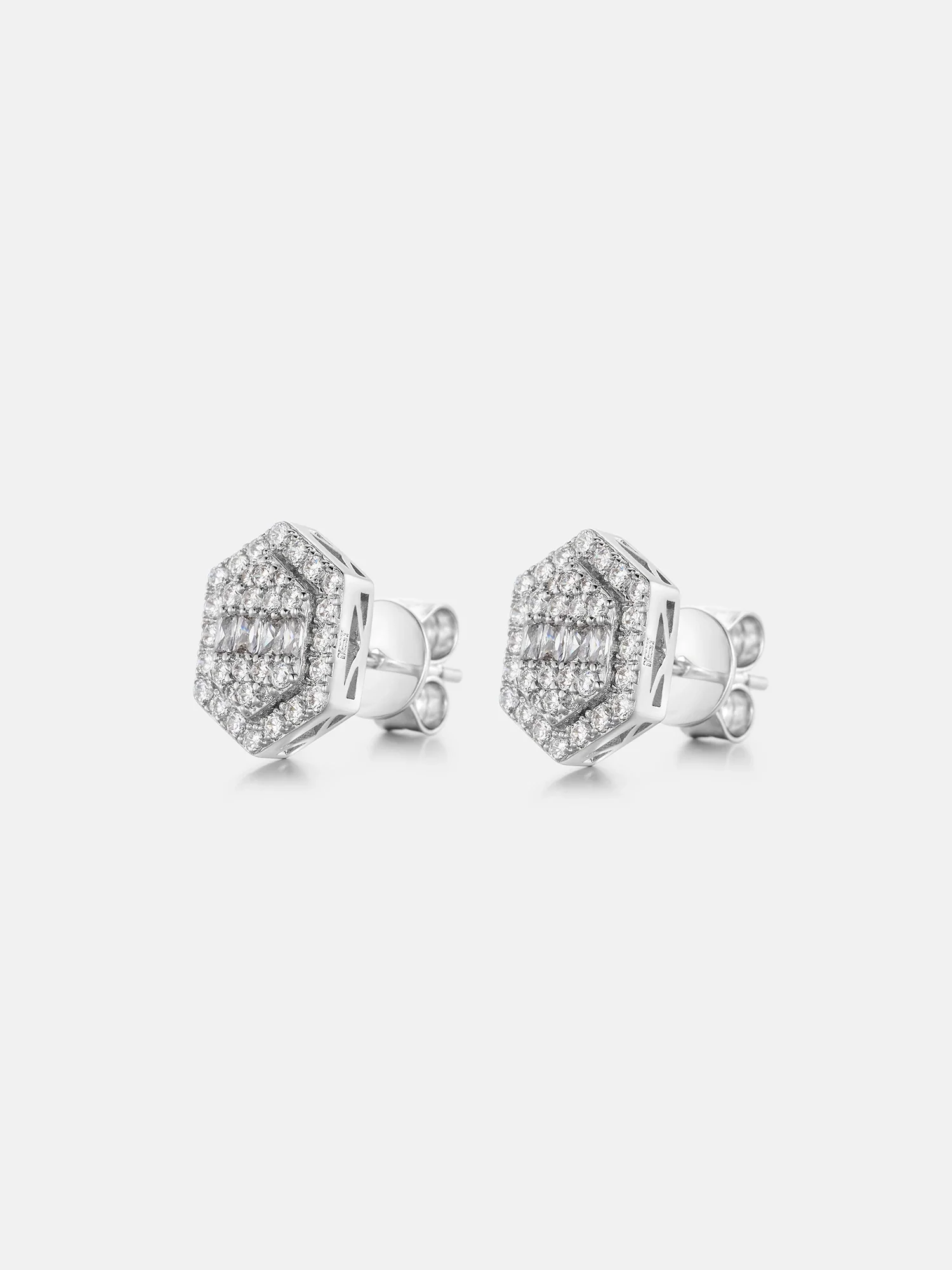 Baguette & Round Moissanite Hexagon Earrings - Image 2