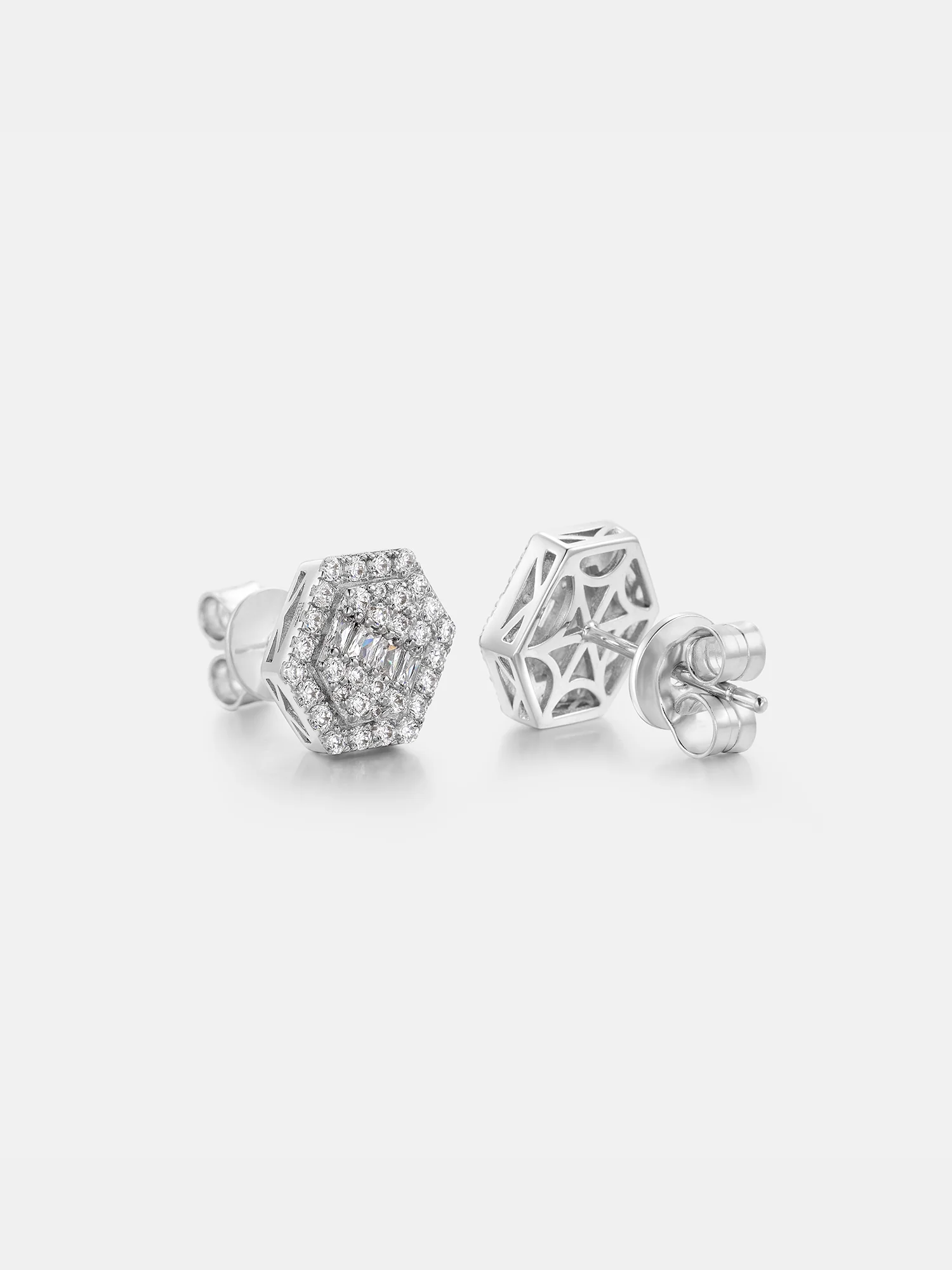 Baguette & Round Moissanite Hexagon Earrings - Image 3