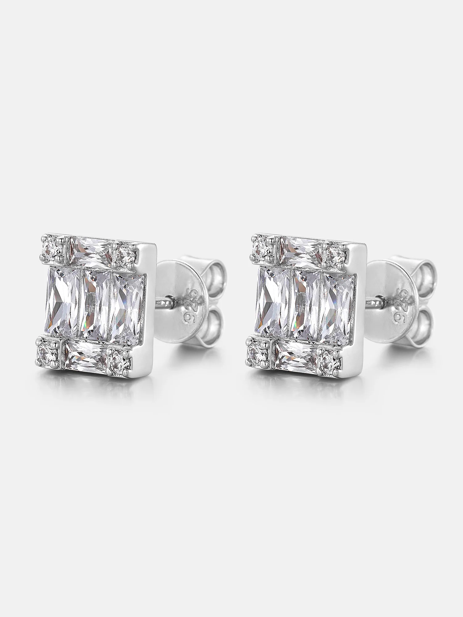 Baguette & Round Moissanite Square Cluster Earrings - Image 2