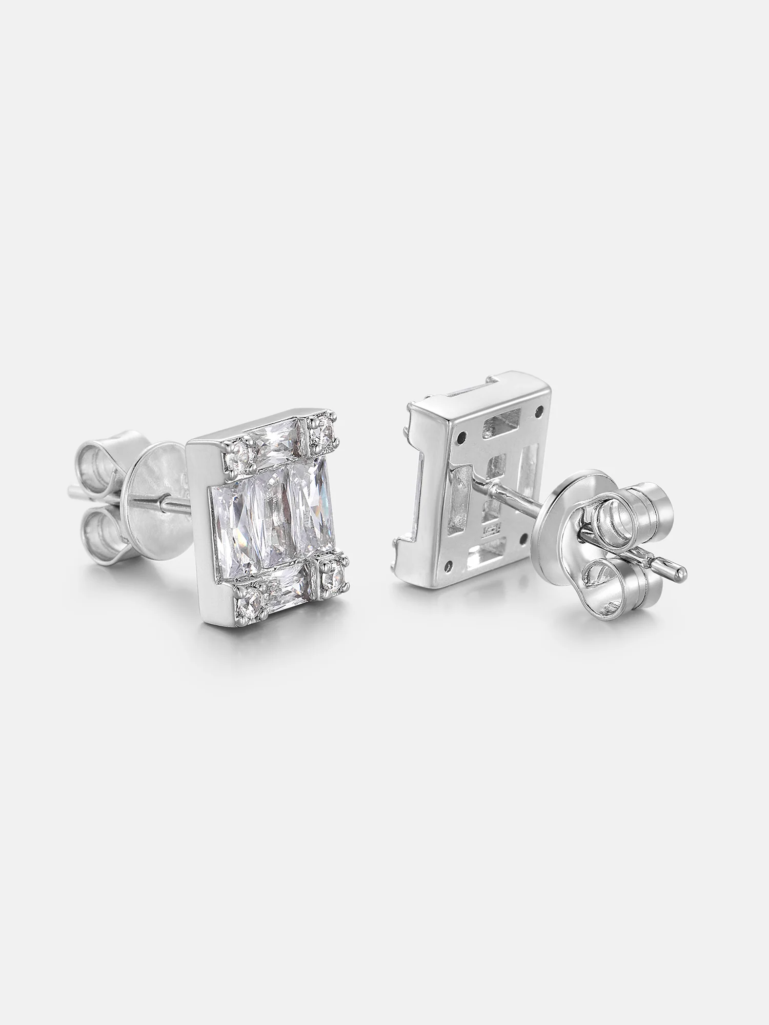 Baguette & Round Moissanite Square Cluster Earrings - Image 3