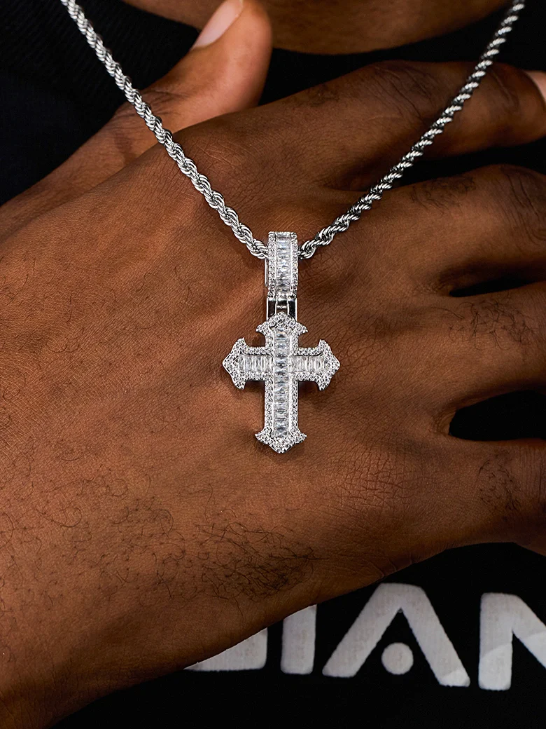 Baguette Style Moissanite Gothic Cross Pendant - Image 3