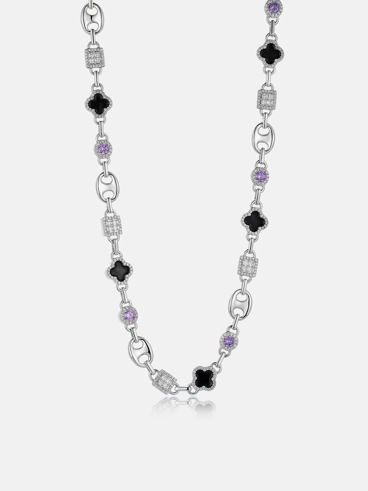 Black Clover & Purple Gem Moissanite G-Link Chain