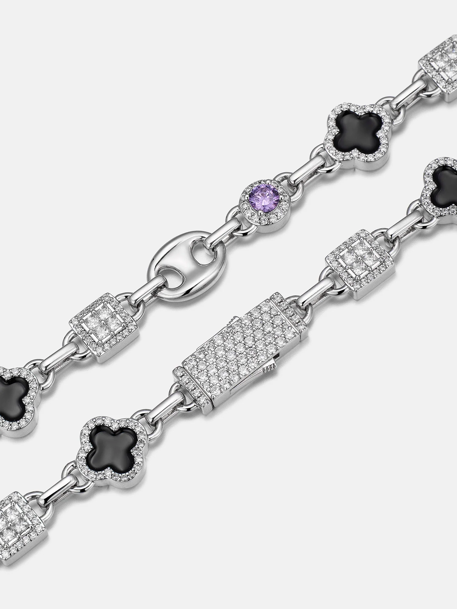 Black Clover & Purple Gem Moissanite G-Link Chain - Image 2