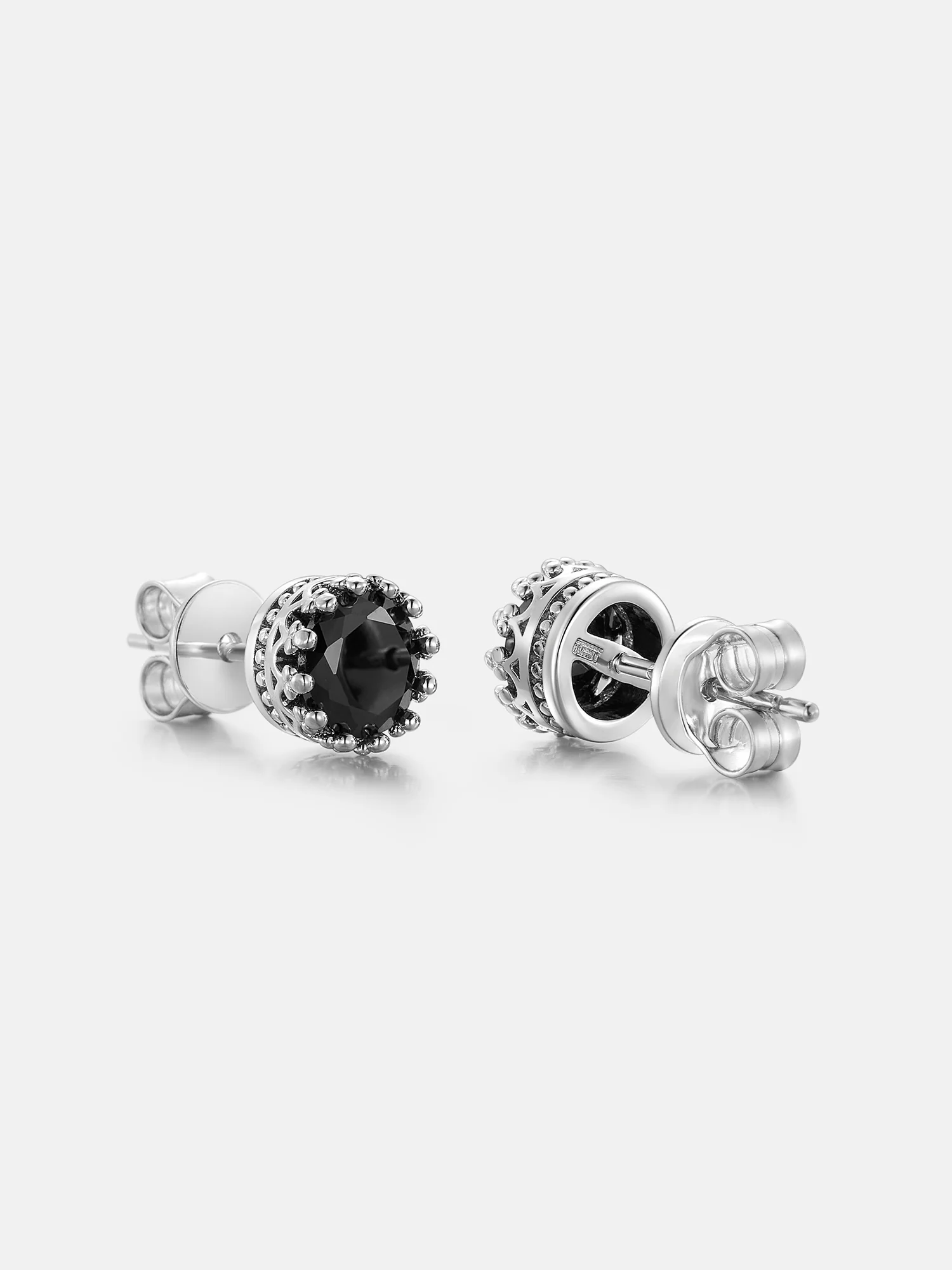 Black Moissanite Crown Stud Earrings - Image 3