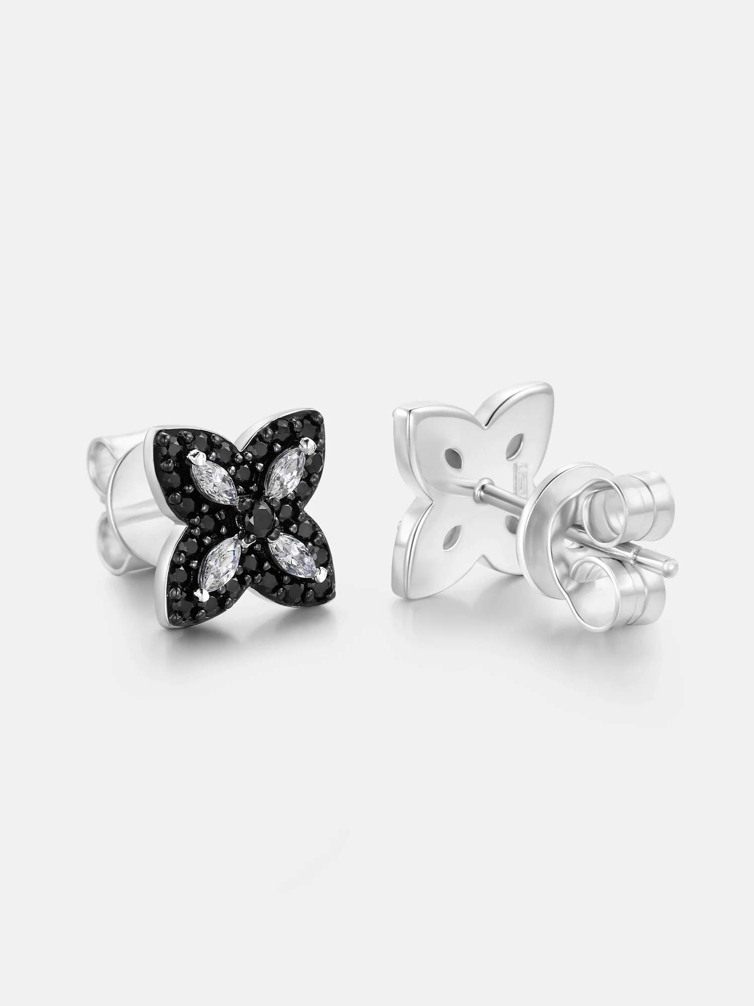 Black Moissanite & White Marquise Clover Earrings - Image 3