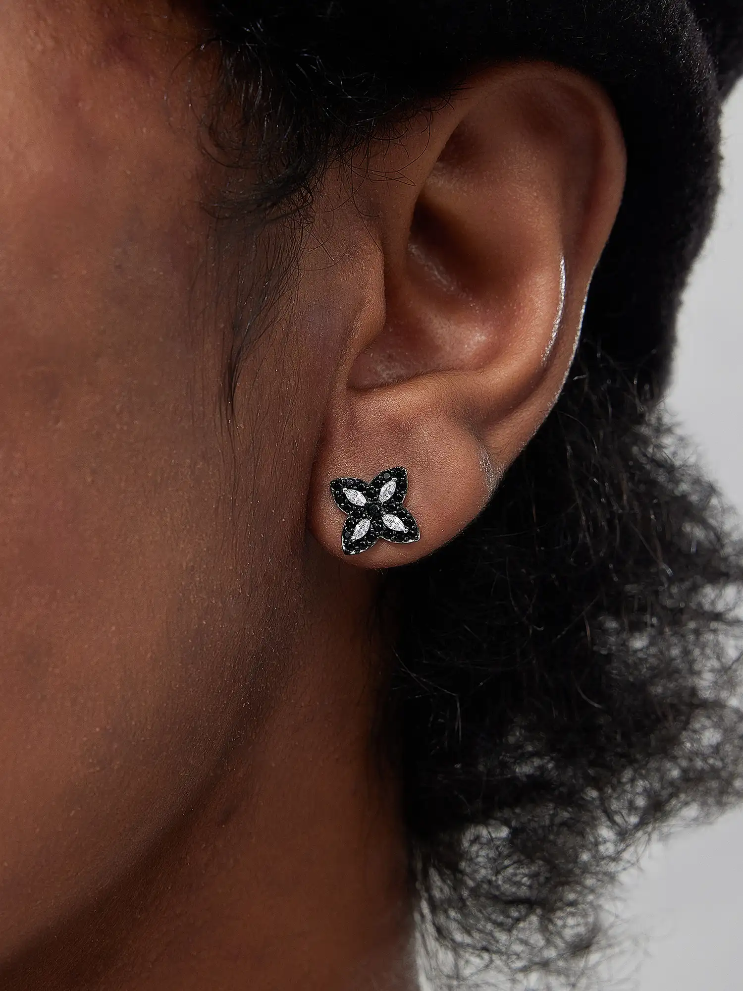 Black Moissanite & White Marquise Clover Earrings - Image 5