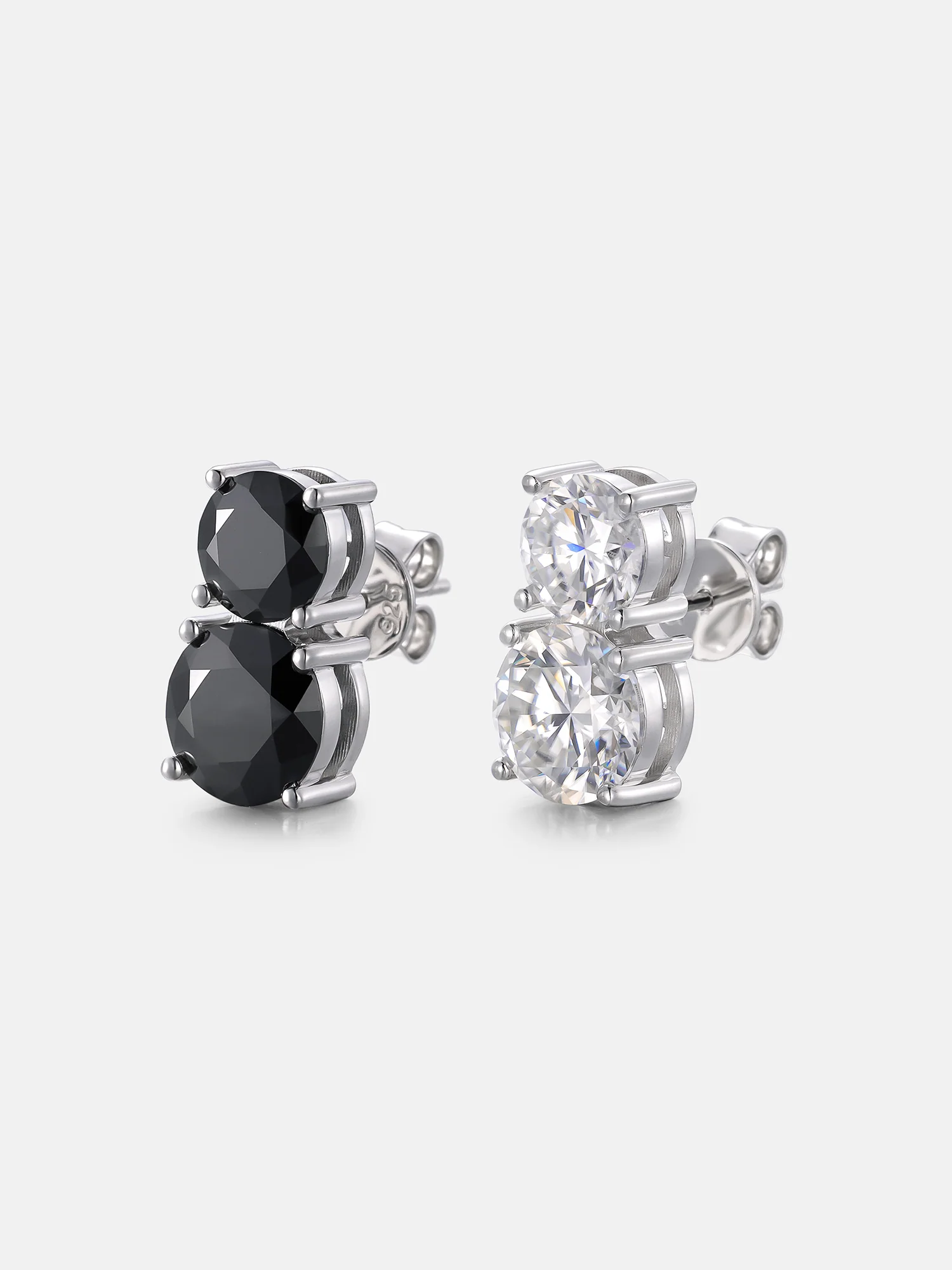 Black & White Duo Moissanite Stud Earrings - 7.4ct Total - Image 2