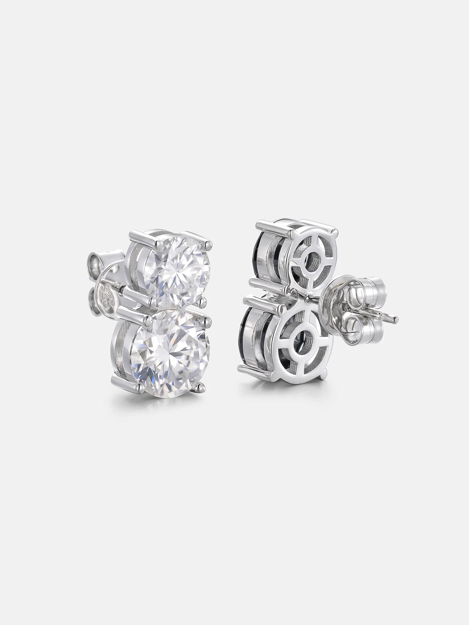 Black & White Duo Moissanite Stud Earrings - 7.4ct Total - Image 4