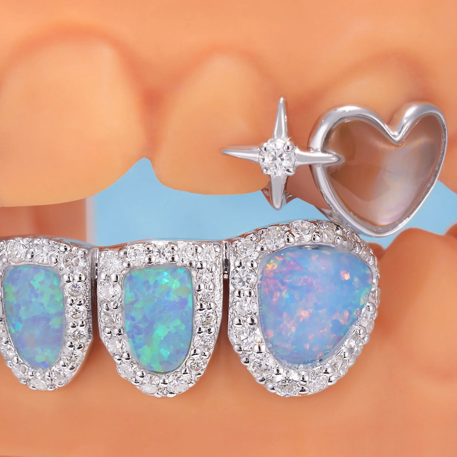 "Blue Aura" Pink Shell Heart Grillz - Image 3