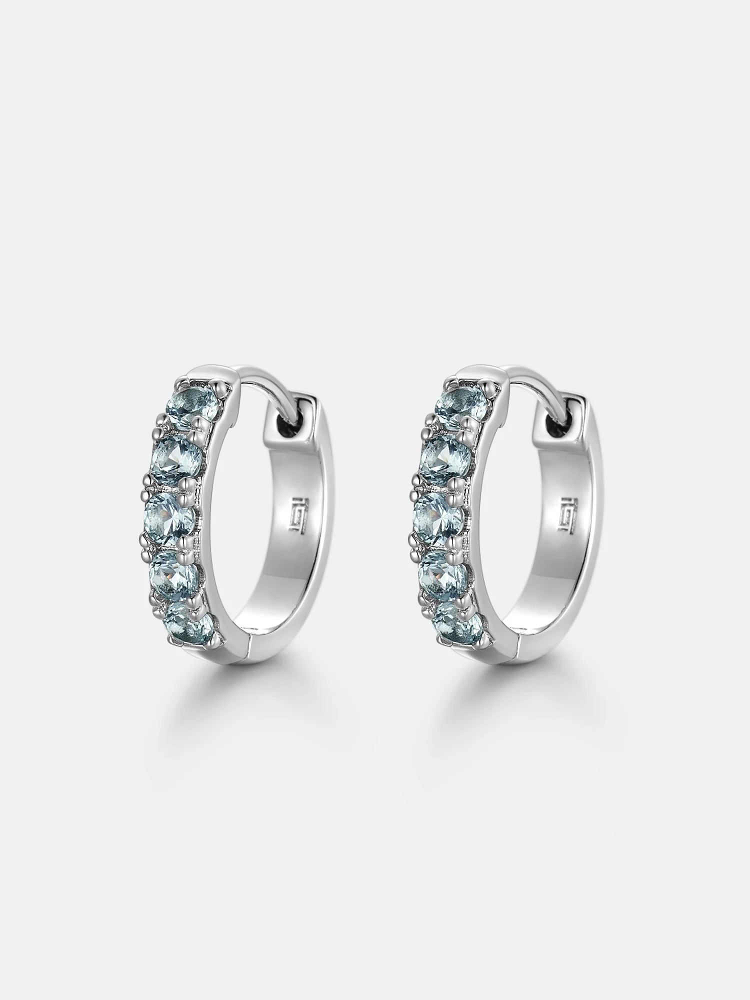 Blue Moissanite Single Row Hoop Earrings - Image 2
