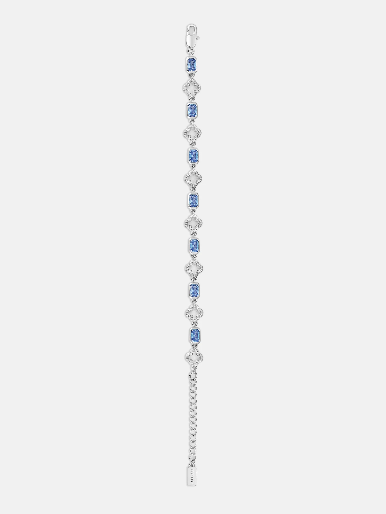 Blue Radiant Gem & White Moissanite Four Leaf Clover Bracelet - Image 4