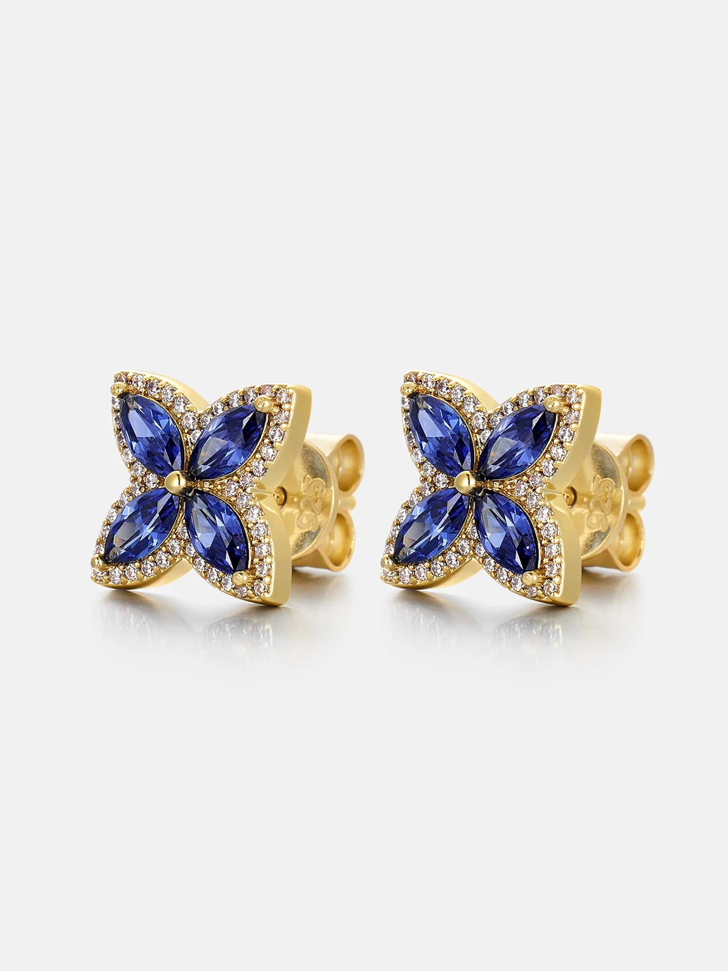 Moissanite Blue Sapphire Clover Stud Earrings - Image 3