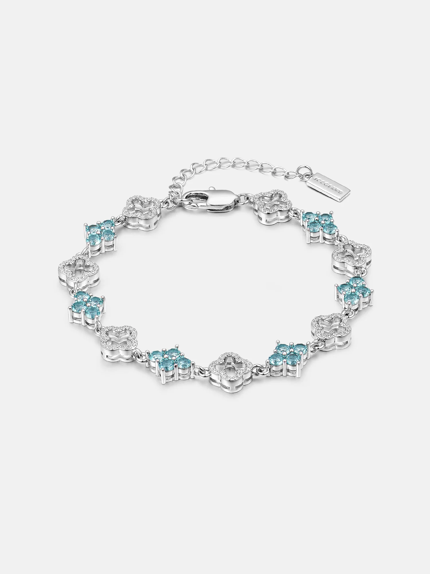 Blue & White Moissanite Four Leaf Clover Bracelet - Image 2