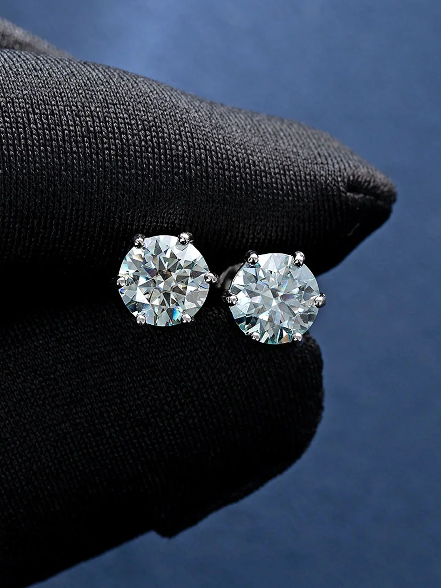 Certified Blue Moissanite Stud Earrings - Image 3