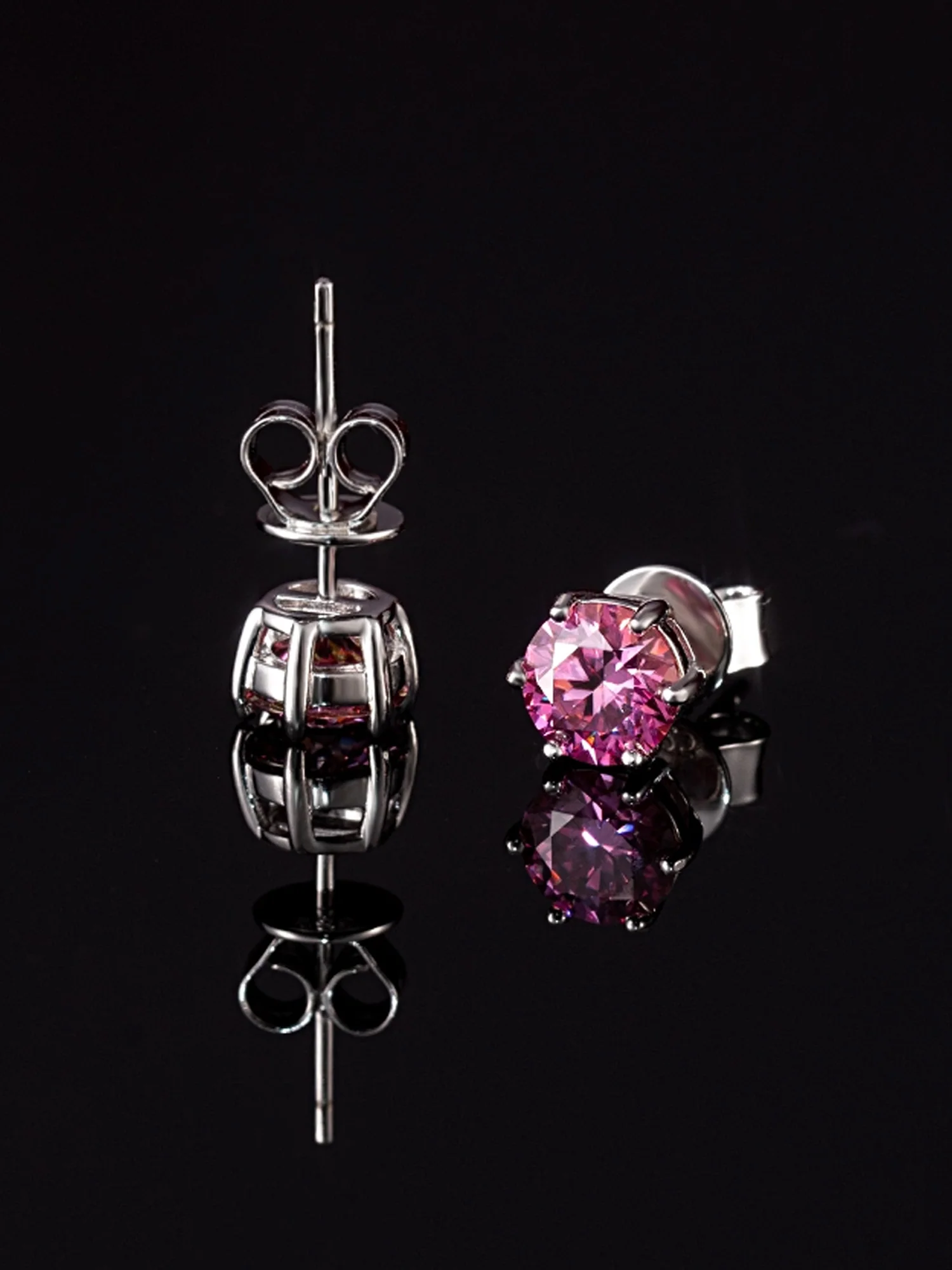 Certified Pink Moissanite Stud Earrings-2.00CT Total - Image 3