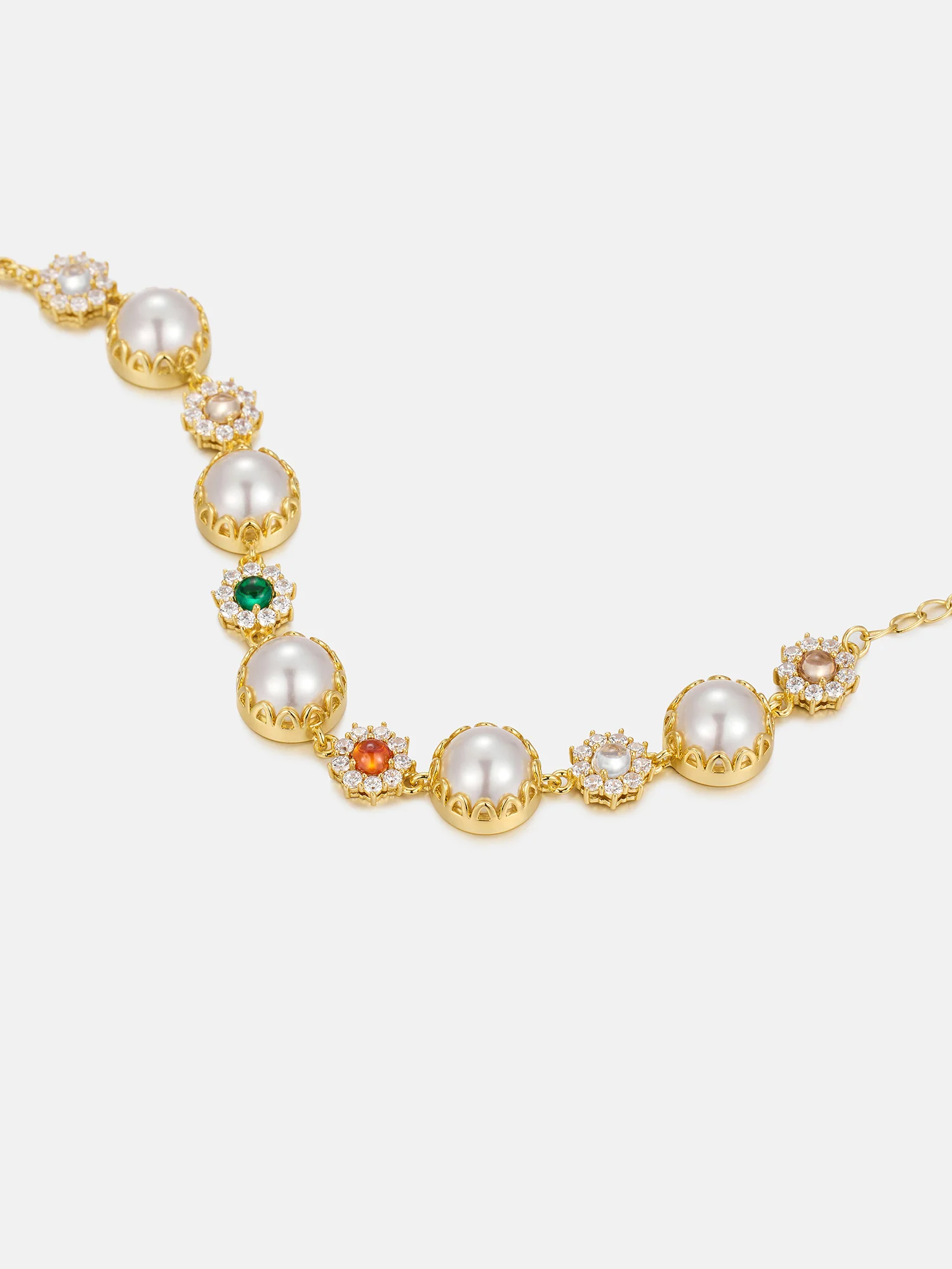 Colored Gem White Moissanite Daisy Pearl Bracelet - Image 3
