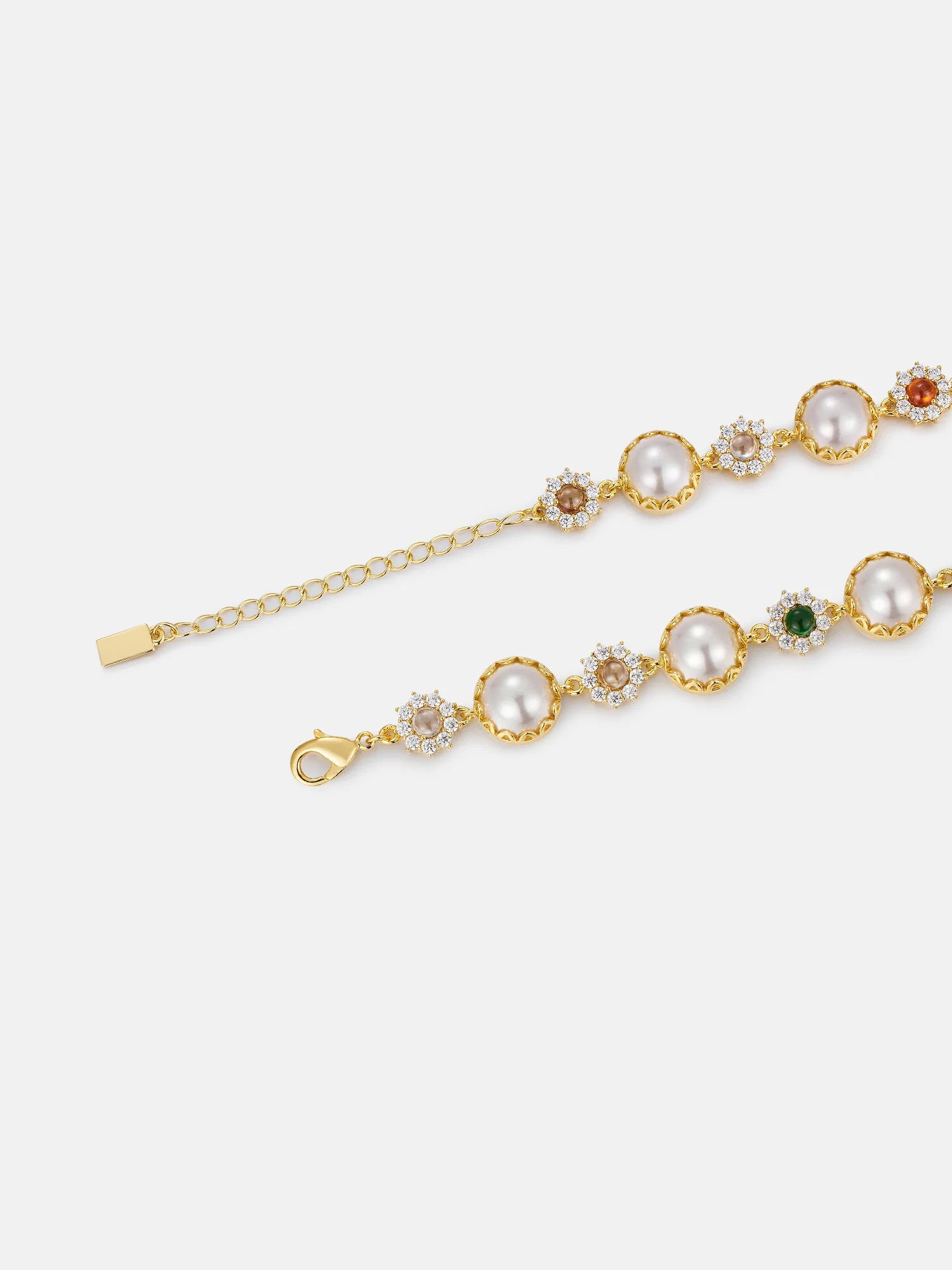 Colored Gem White Moissanite Daisy Pearl Bracelet - Image 4