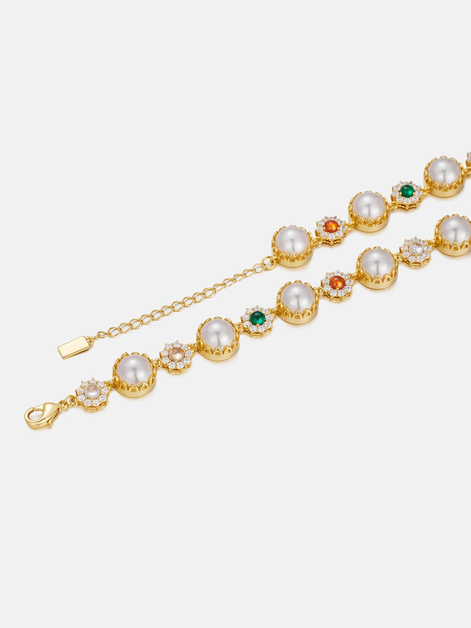 Colored Gem White Moissanite Daisy Pearl Chain - Image 4