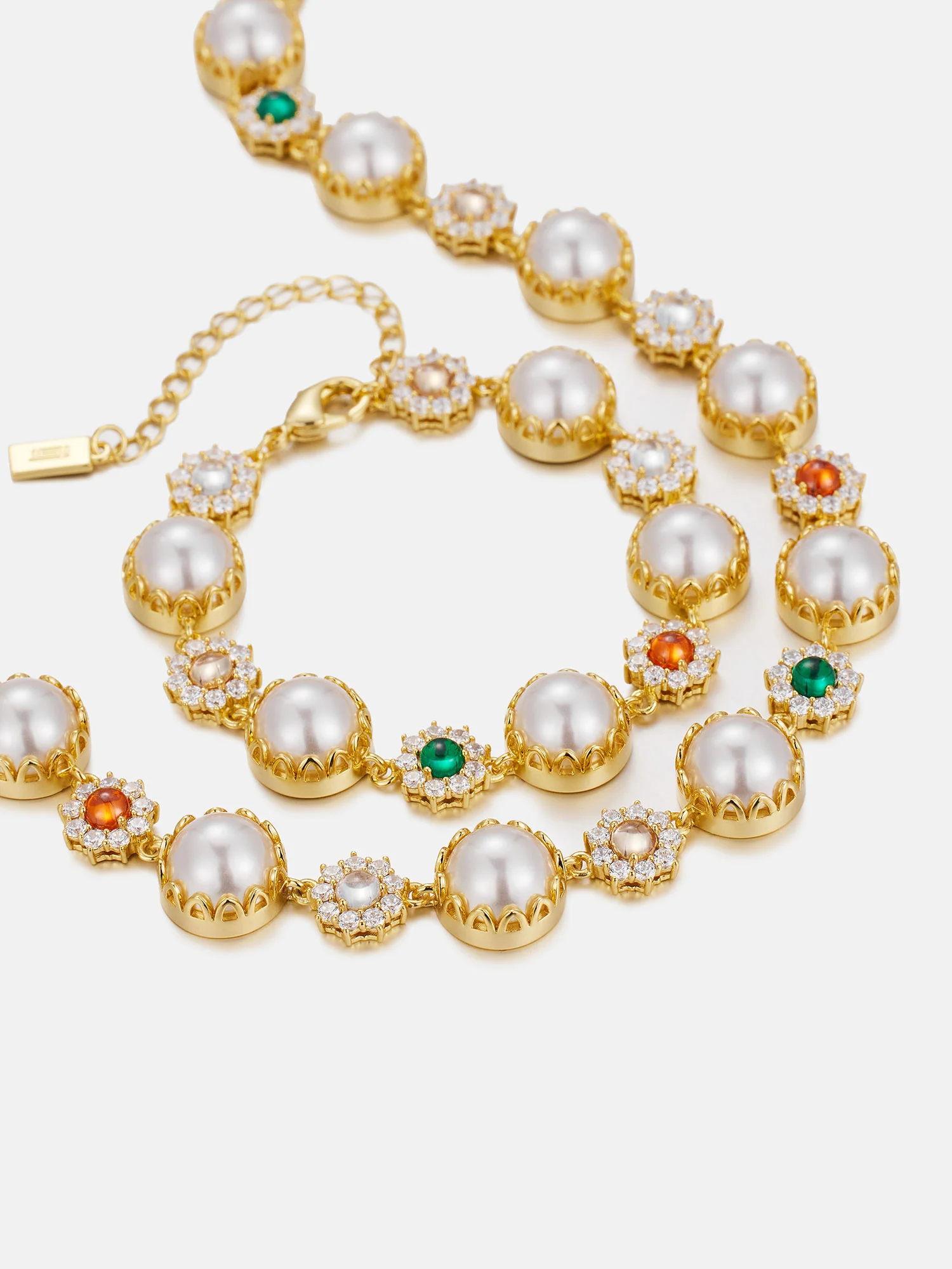 Colored Gem White Moissanite Daisy Pearl Chain - Image 5