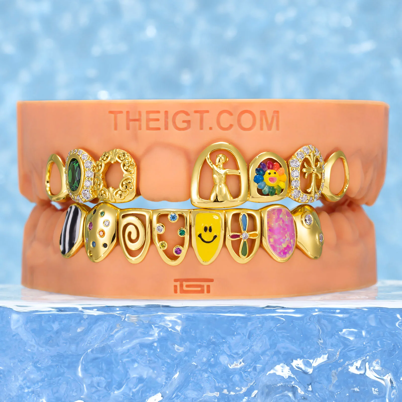 Colorful Opal & Sunflower Grillz