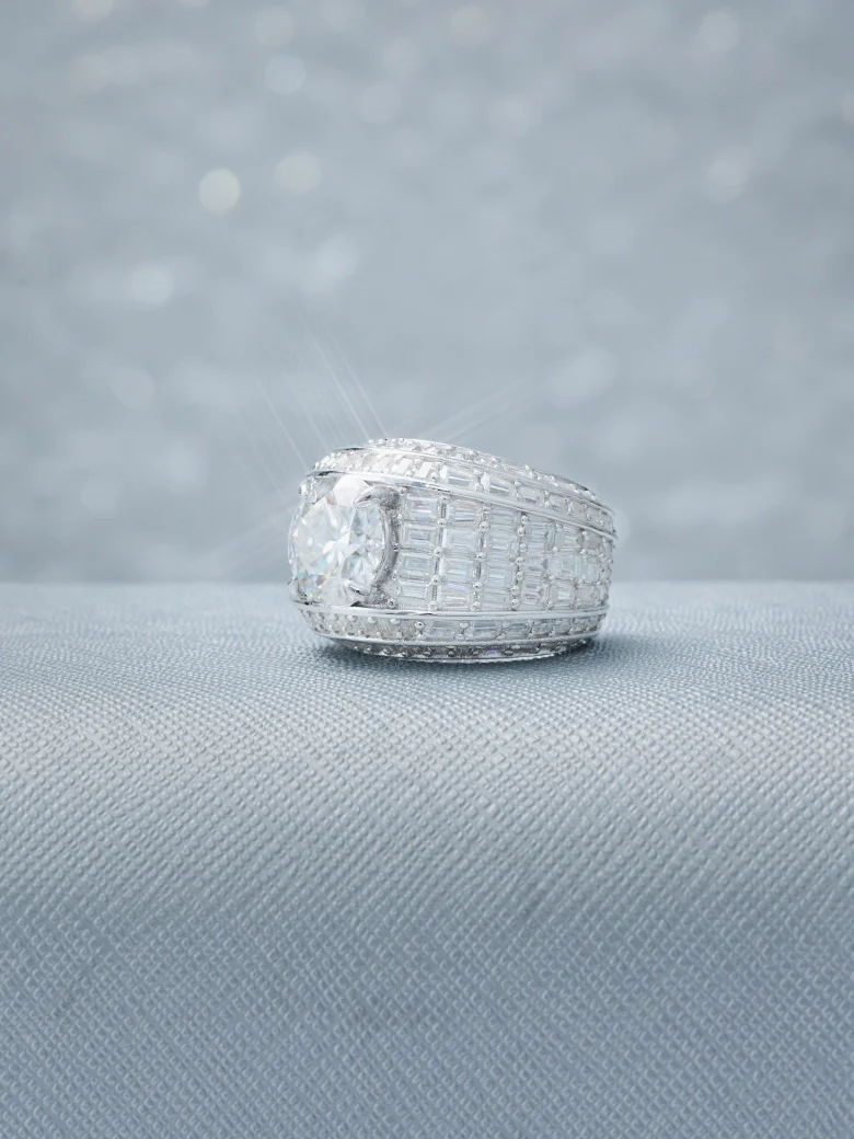 Custom 4CT Moissanite & Baguette Cut Ring - Image 3