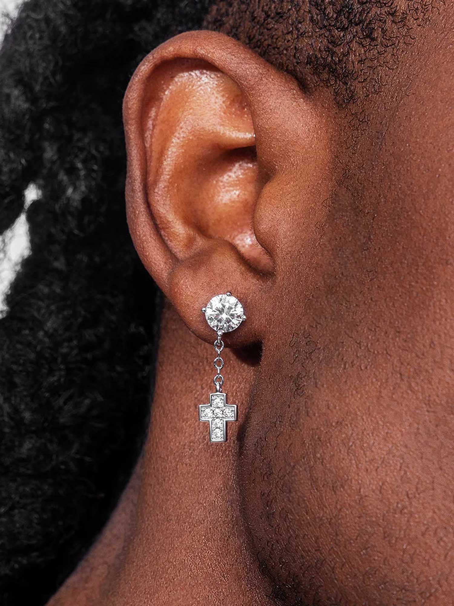 Cross Dangle Moissanite Stud Earrings - Image 4