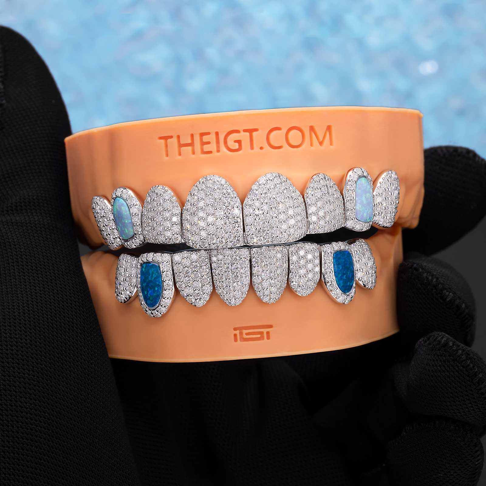Custom Fully Iced Opal Moissanite Diamond Grillz - Image 6