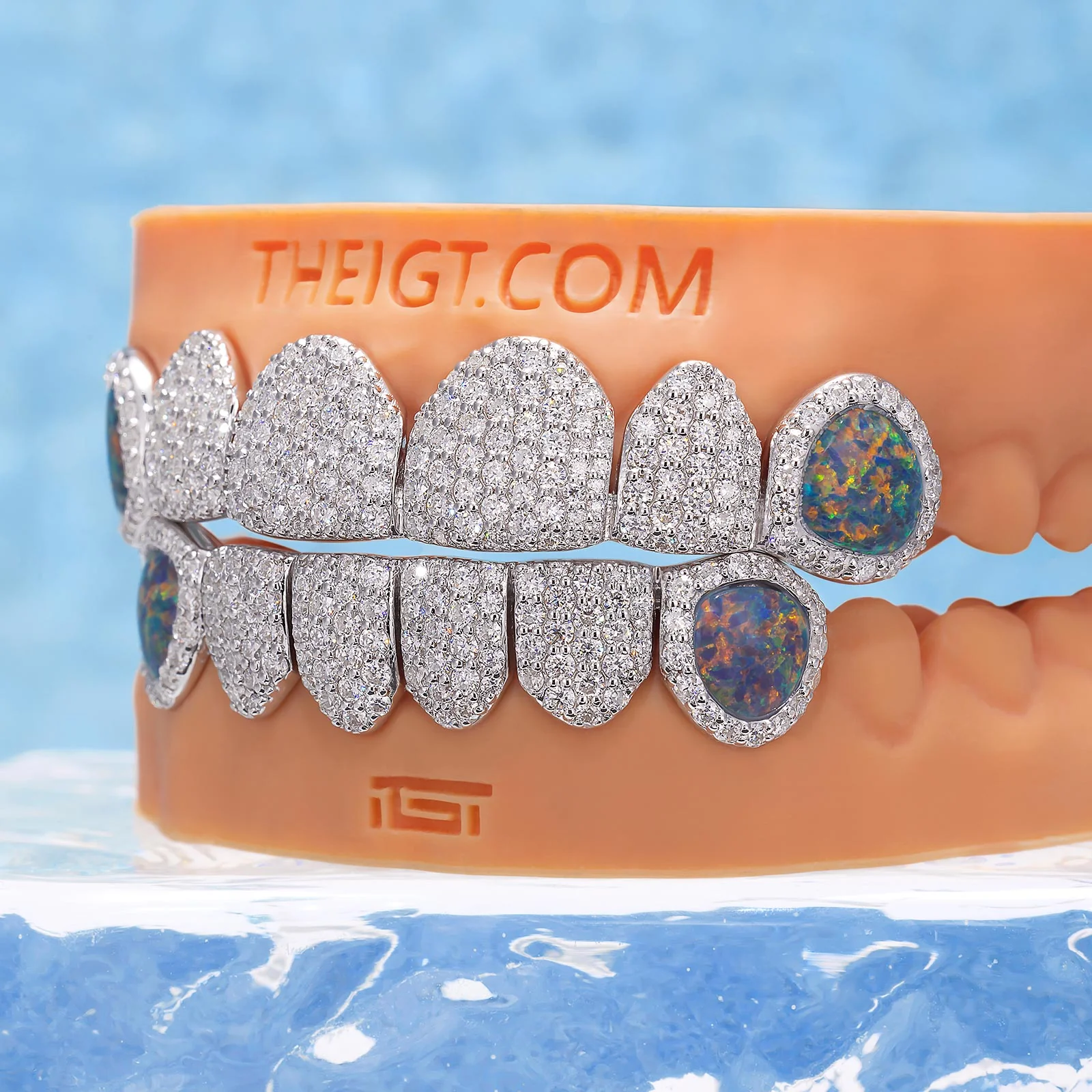 Custom Fully Iced Opal Moissanite Diamond Grillz - Image 7