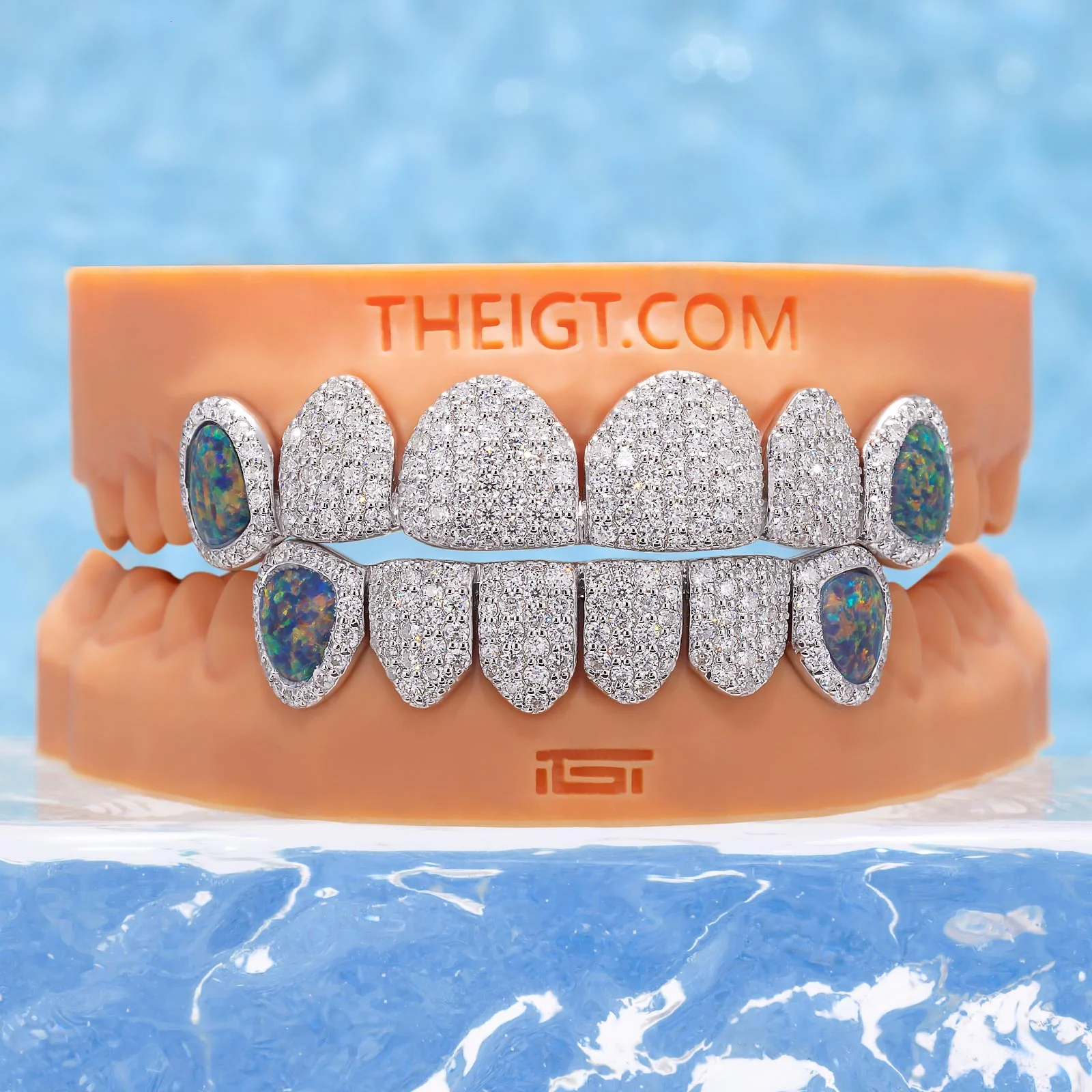 Custom Fully Iced Opal Moissanite Diamond Grillz - Image 8