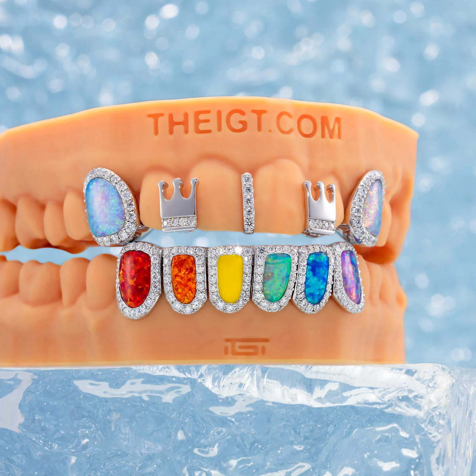 Custom Gap Bar & Colored Opal W Smile Face Grillz - Image 10
