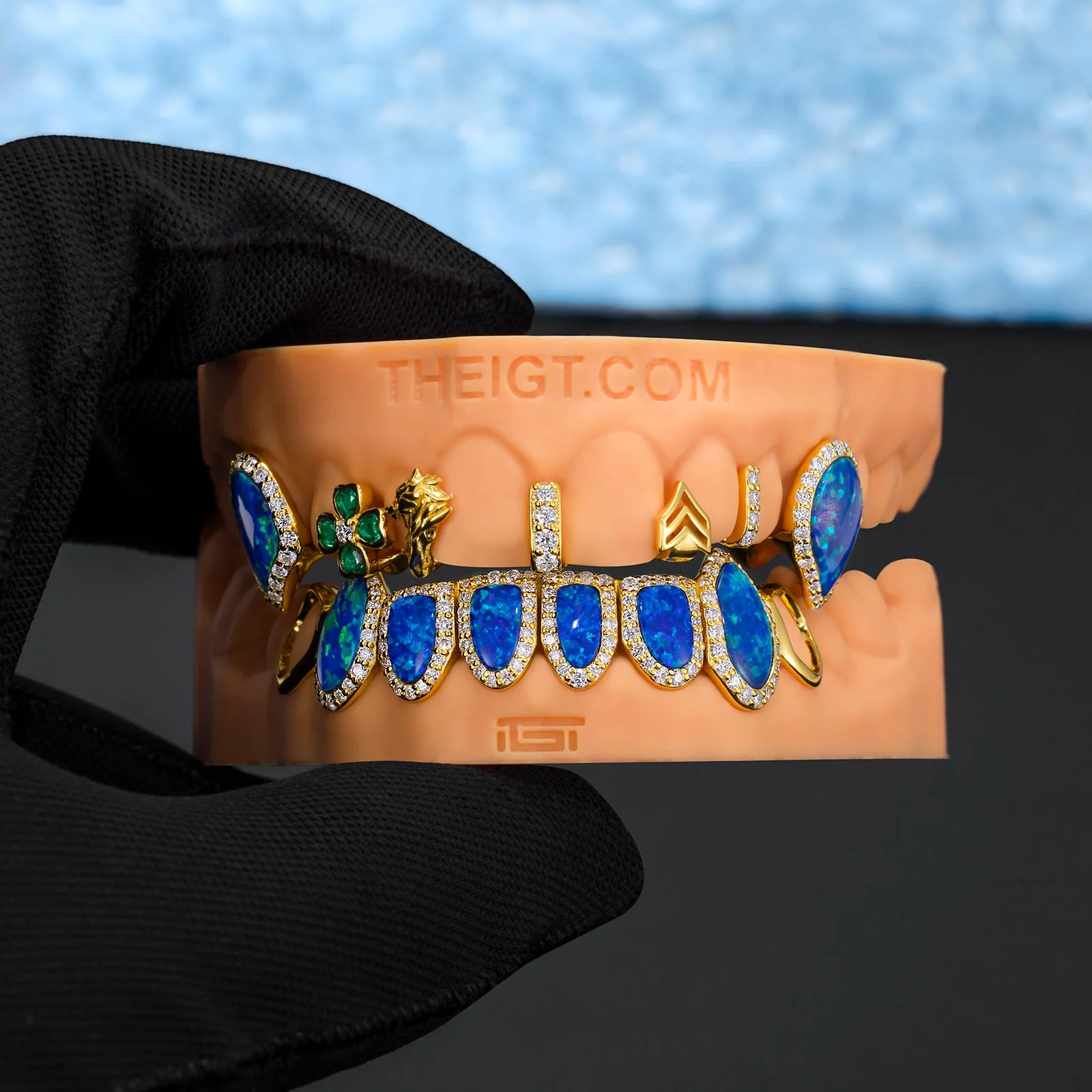 Custom Gap Bar & Colored Opal W Smile Face Grillz - Image 11