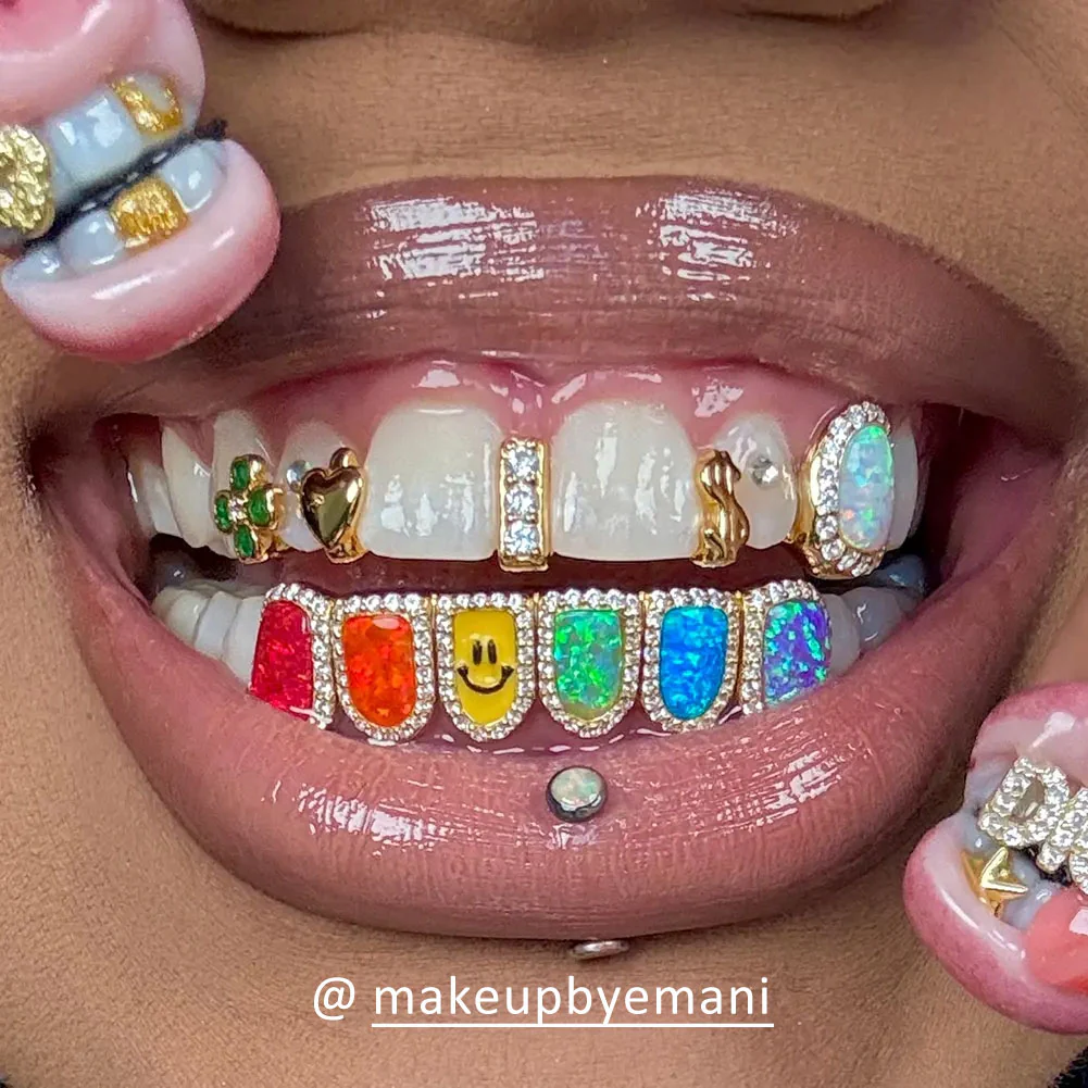 Custom Gap Bar & Colored Opal W Smile Face Grillz - Image 13