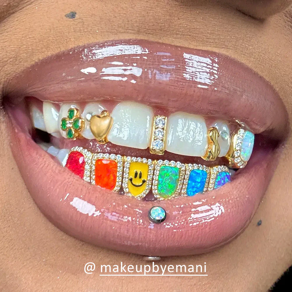 Custom Gap Bar & Colored Opal W Smile Face Grillz - Image 14