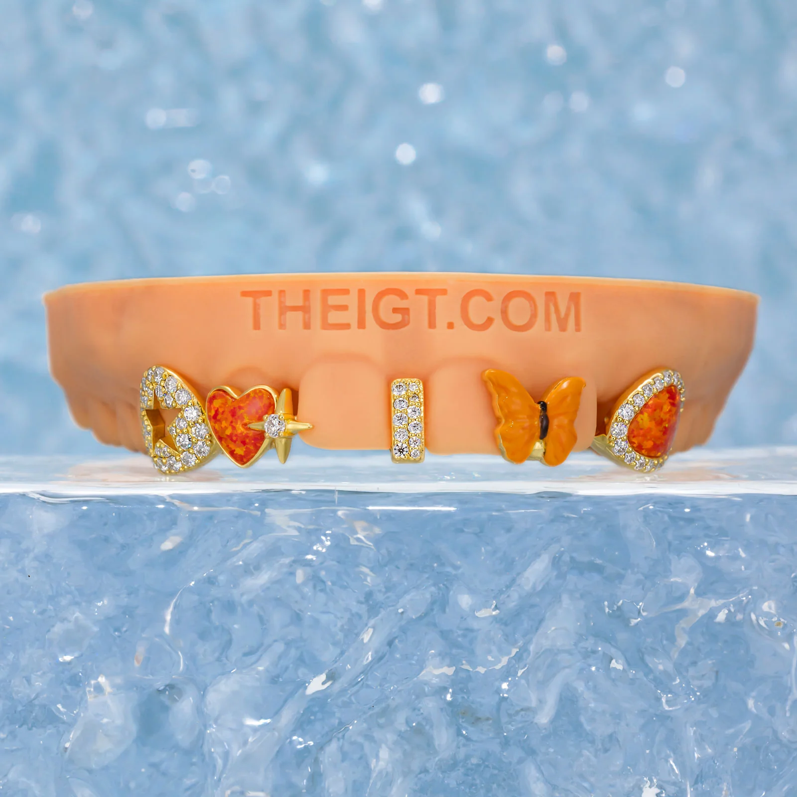 Custom Gap Bar & Colored Opal W Smile Face Grillz - Image 4