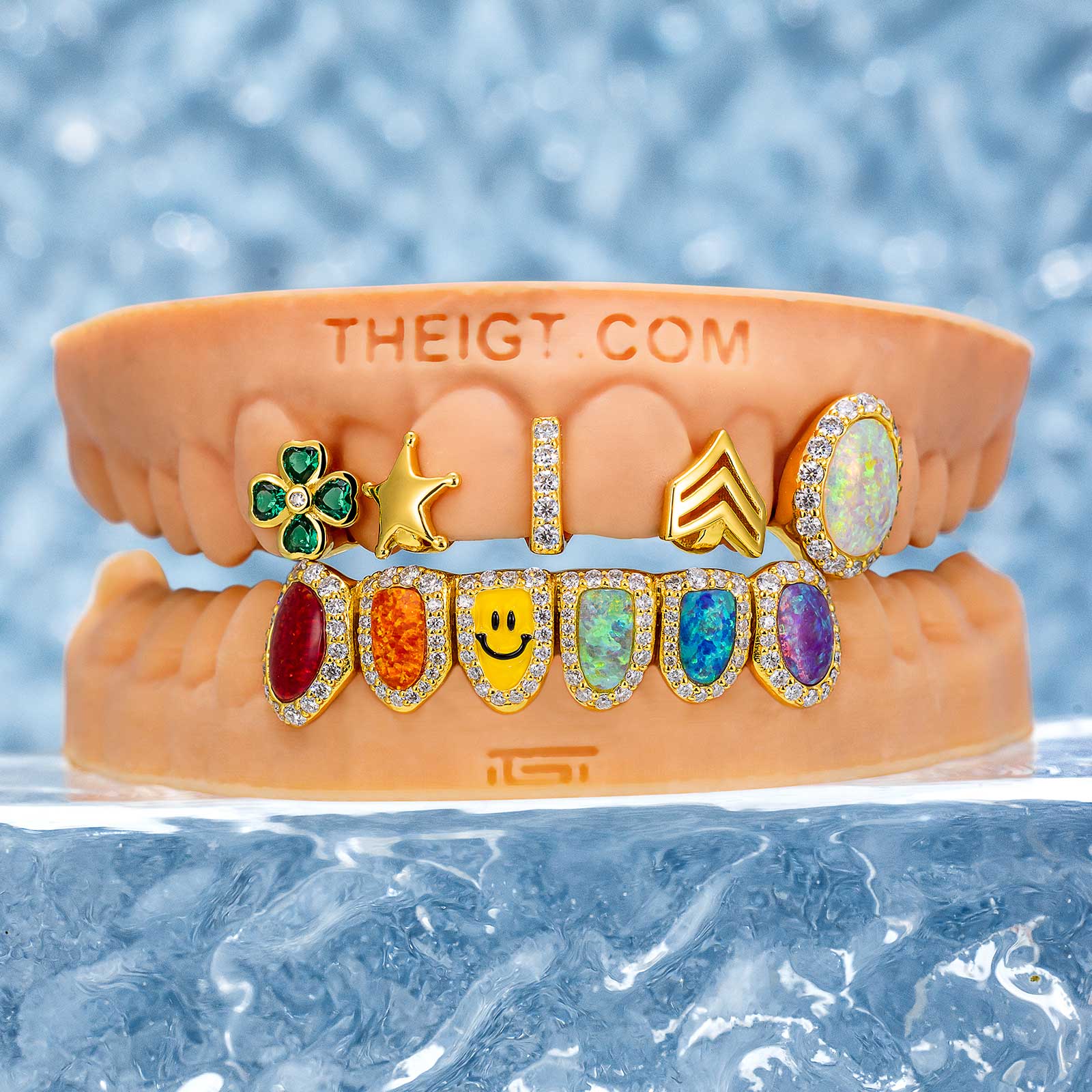 Custom Gap Bar & Colored Opal W Smile Face Grillz - Image 8