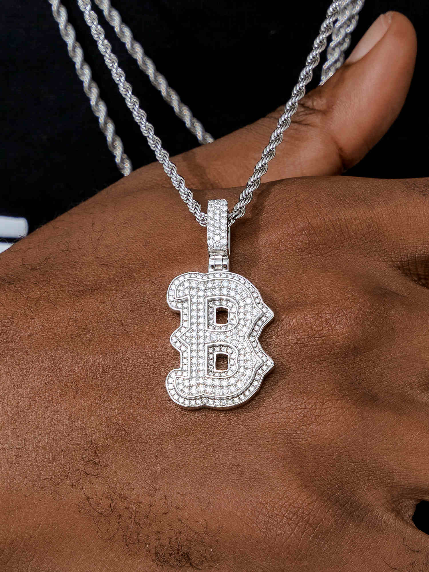 Custom Made B Moissanite Pendant - Image 5