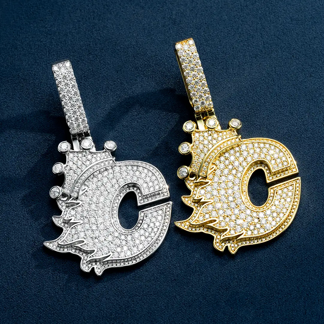 Custom Made C Moissanite Crown Pendant - Image 6