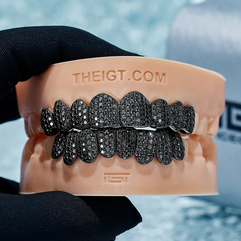 Custom Pave/Honeycomb Black Moissanite Grillz - Image 3
