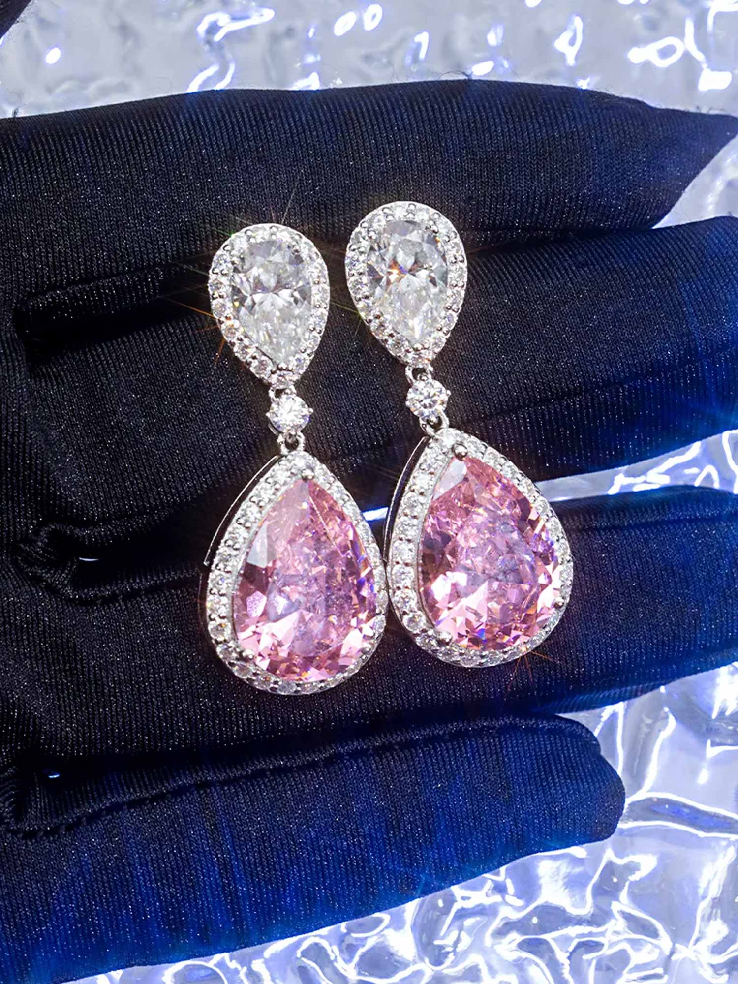 Custom Pear Halo Dangle Earrings - Image 3