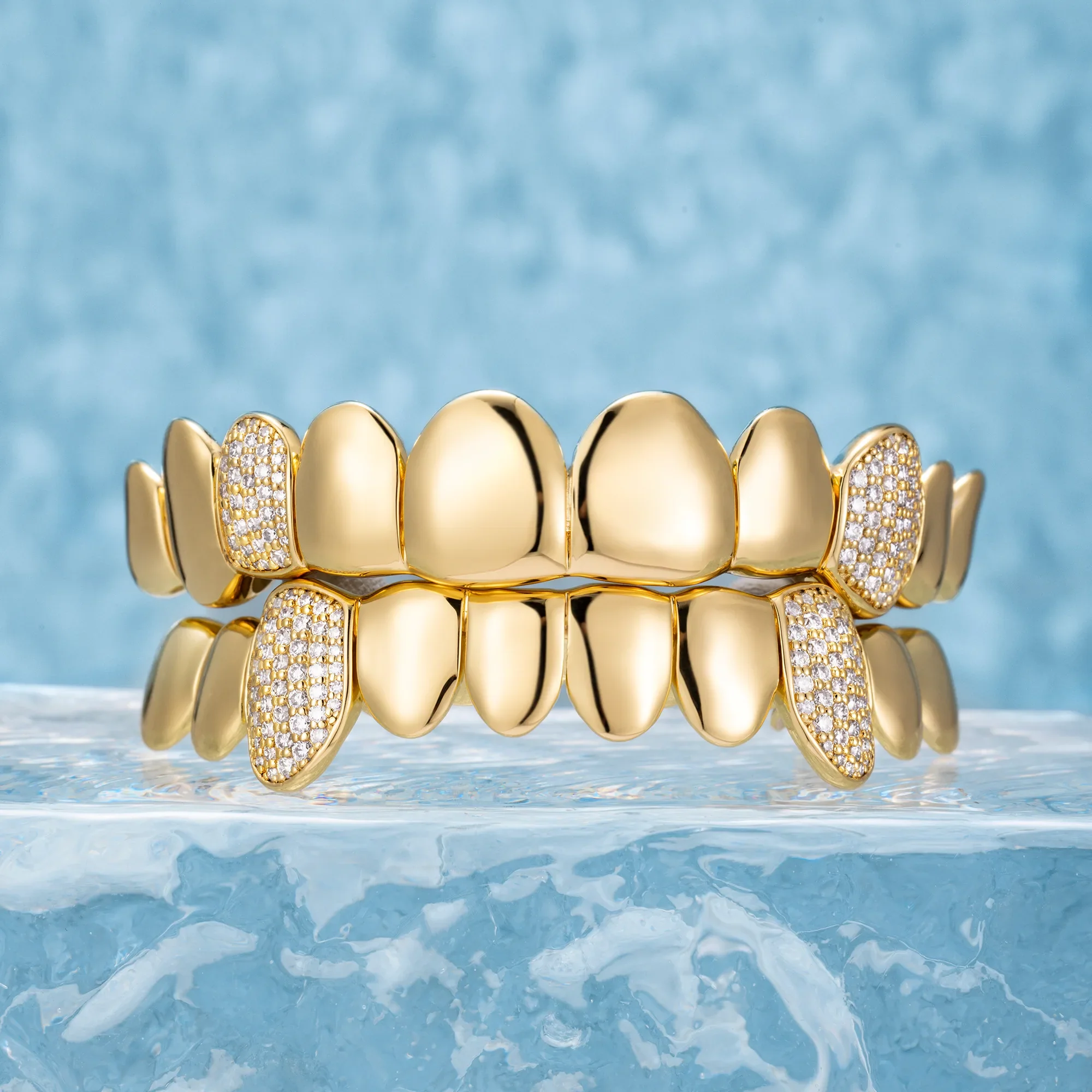 Custom Polished Gold & Diamond Grillz - Image 3