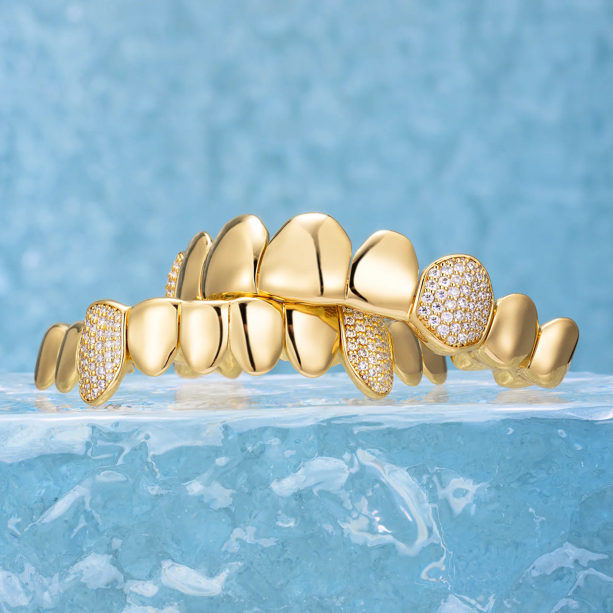 Custom Polished Gold & Diamond Grillz - Image 4