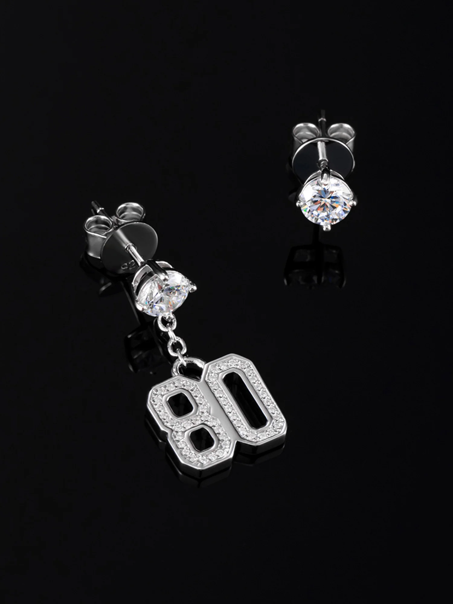 Moissanite Number Stud Dangle Earrings - Image 3