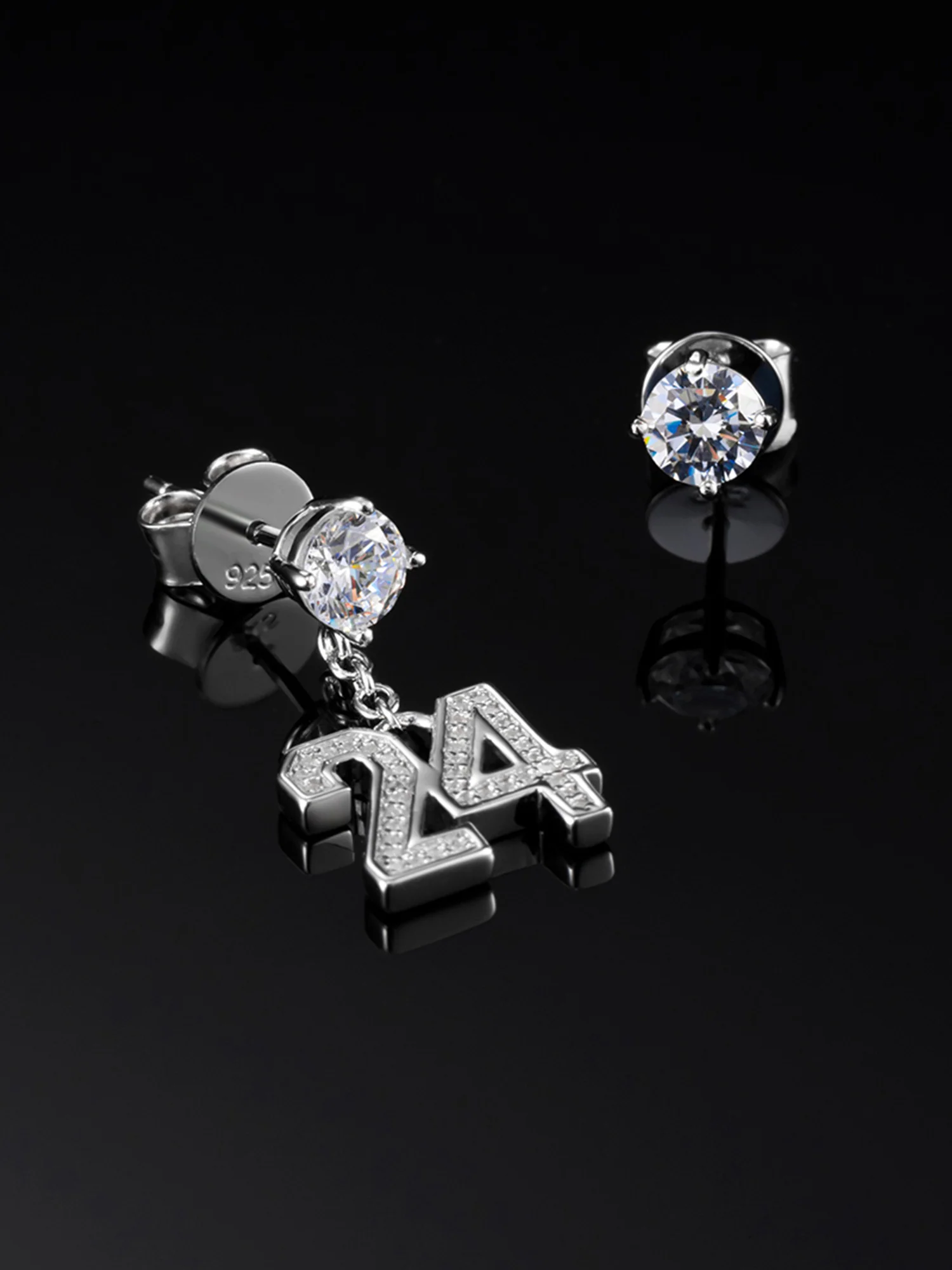 Moissanite Number Stud Dangle Earrings - Image 4
