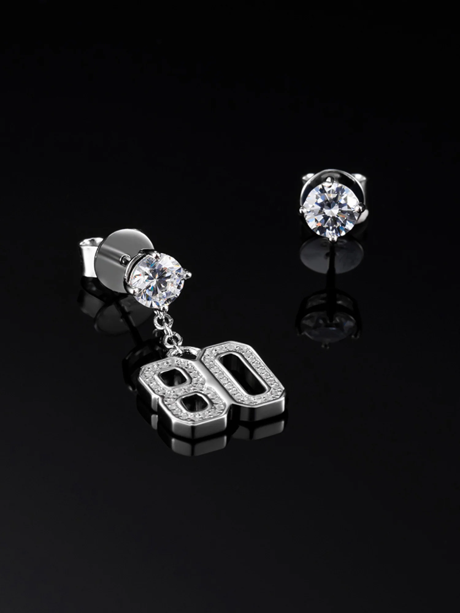 Moissanite Number Stud Dangle Earrings - Image 6