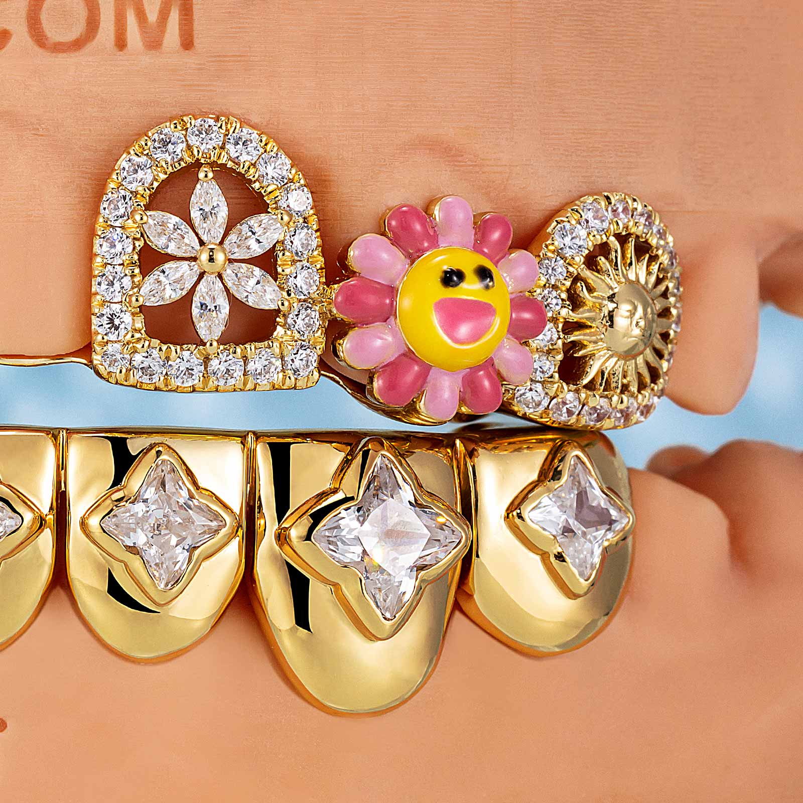 Diamond Smile Face And Sunflower Grillz - Image 3