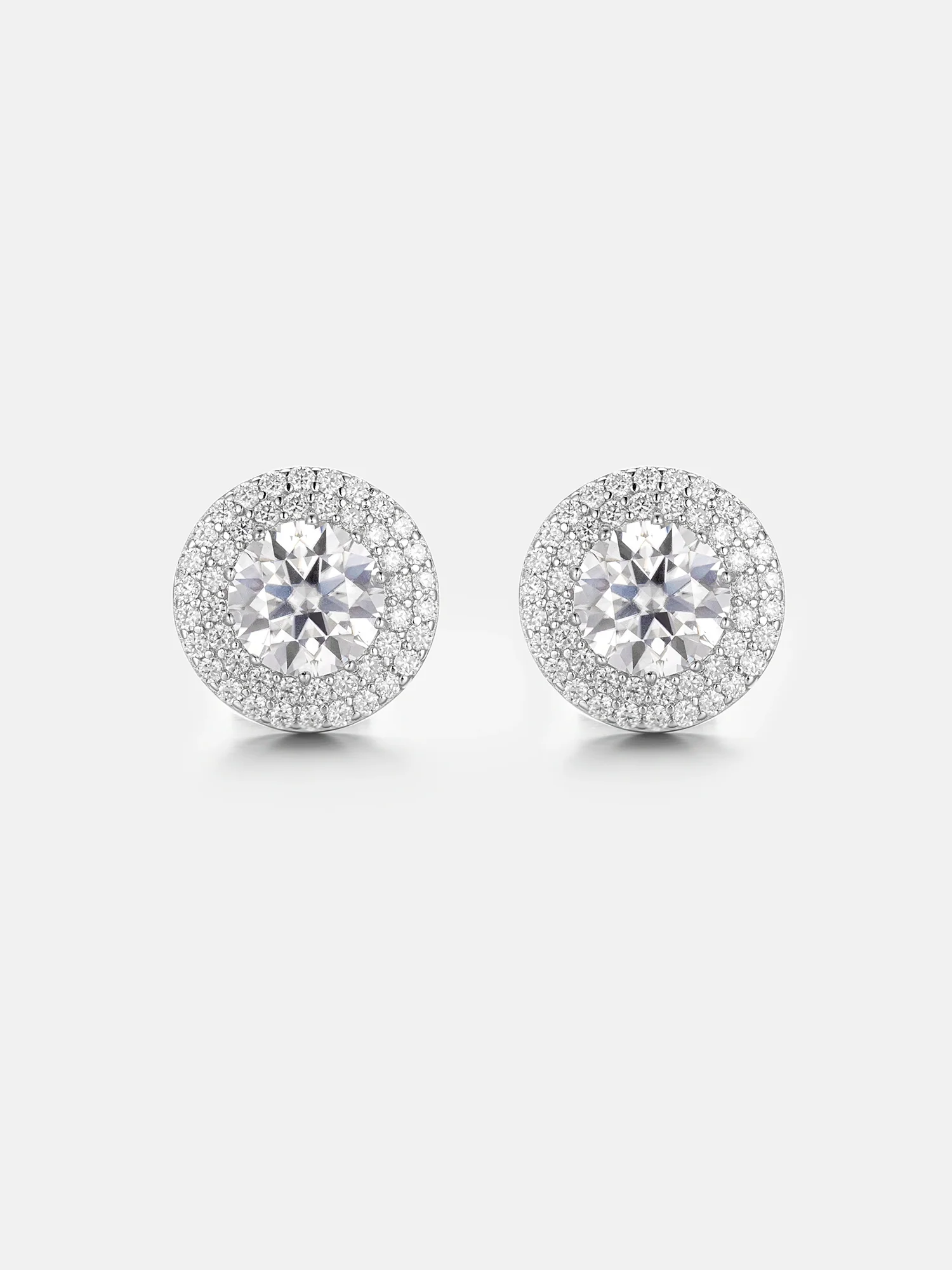 Double Halo Round Cut Moissanite Earrings-2.4 Carat Total