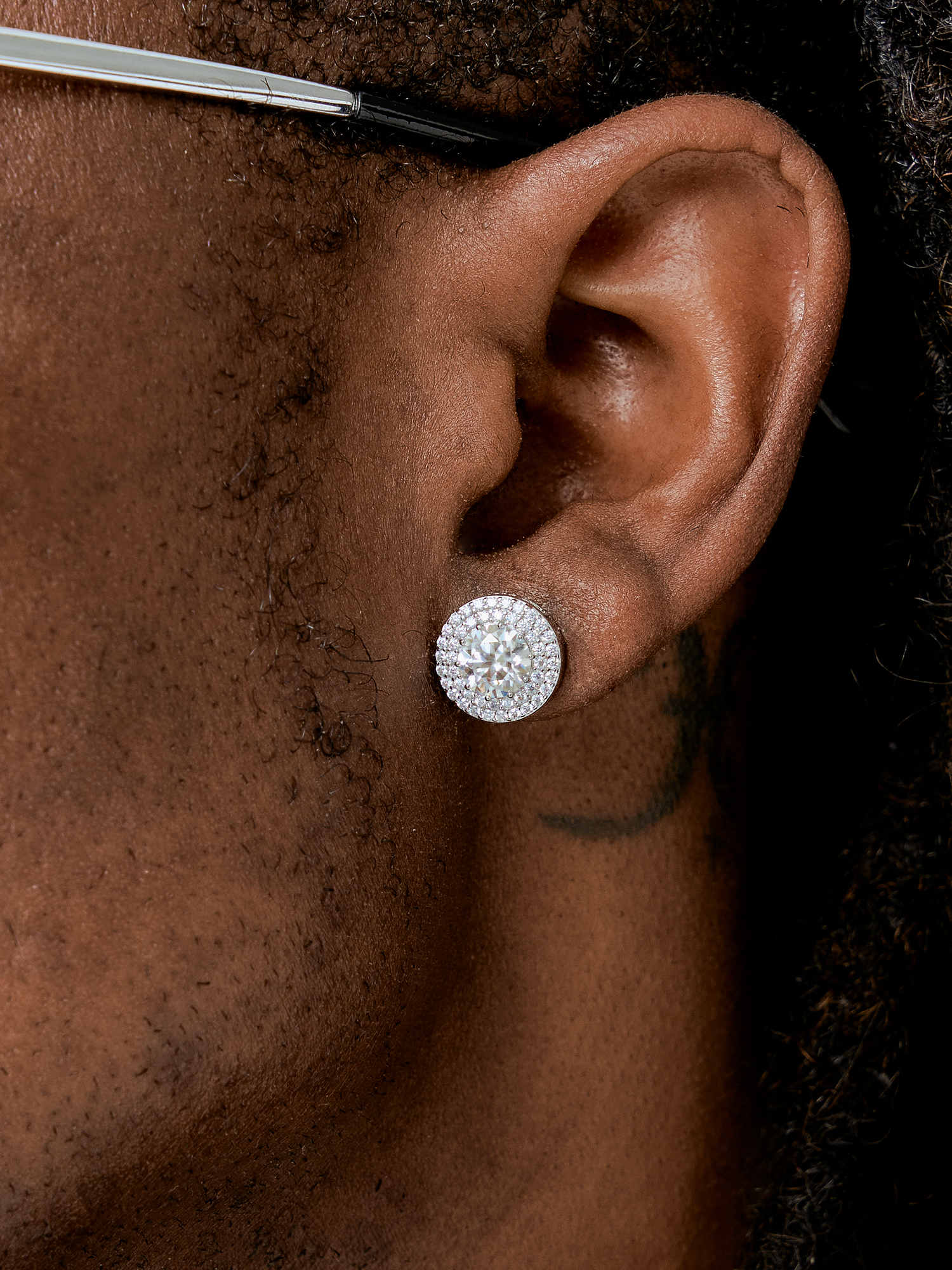 Double Halo Round Cut Moissanite Earrings-2.4 Carat Total - Image 5