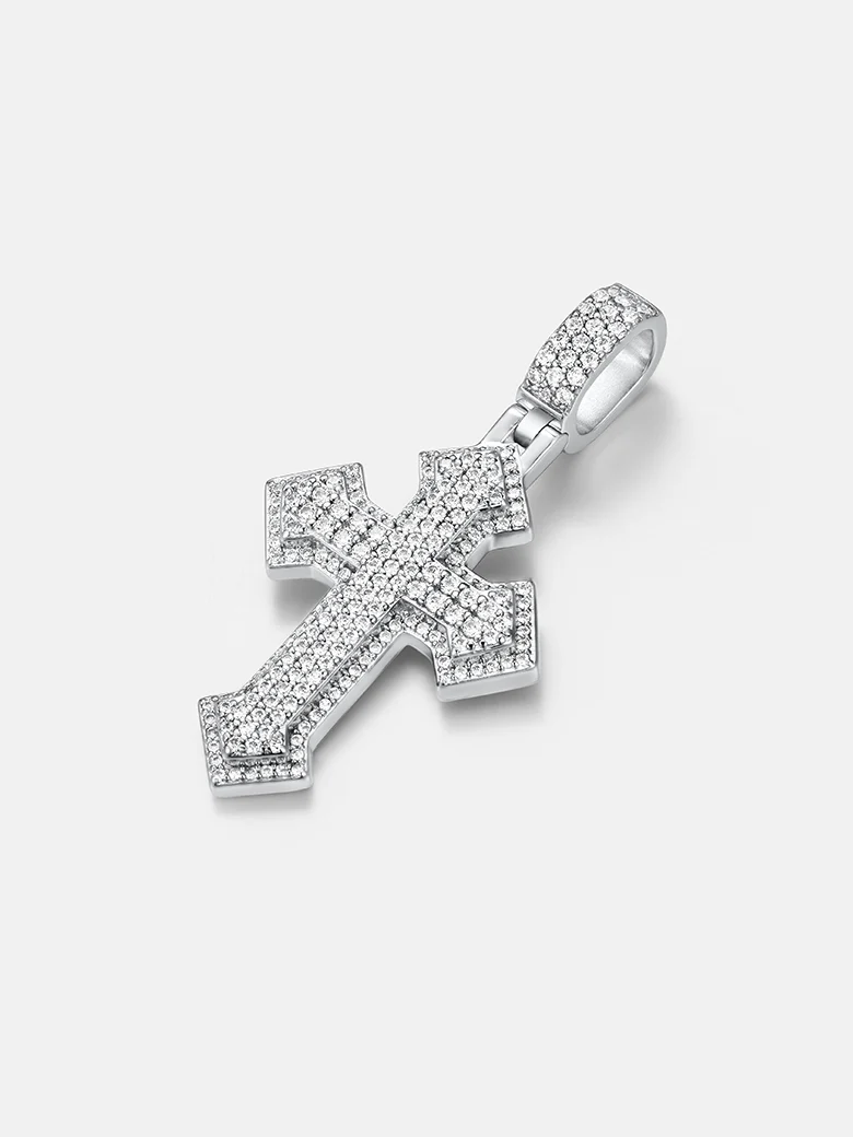 Double Layer Moissanite Cluster Cross Pendant - Image 3
