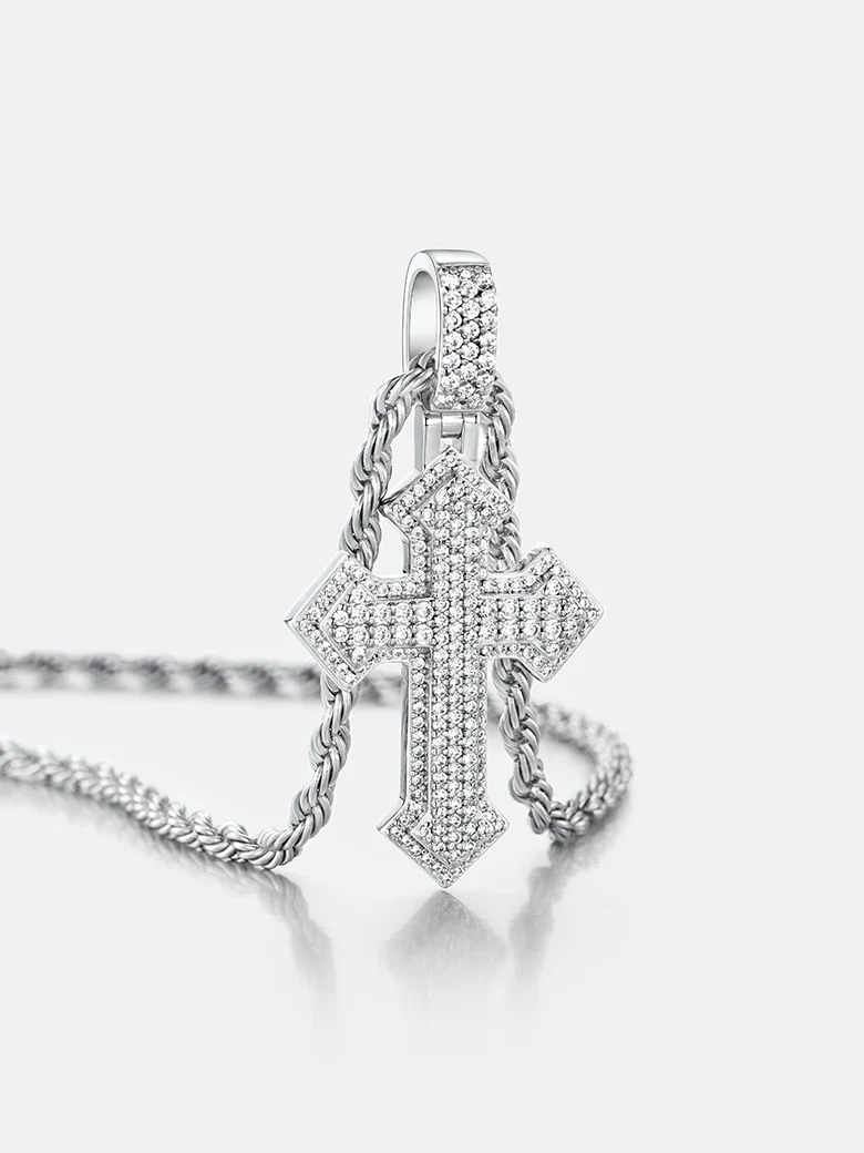 Double Layer Moissanite Cluster Cross Pendant - Image 4